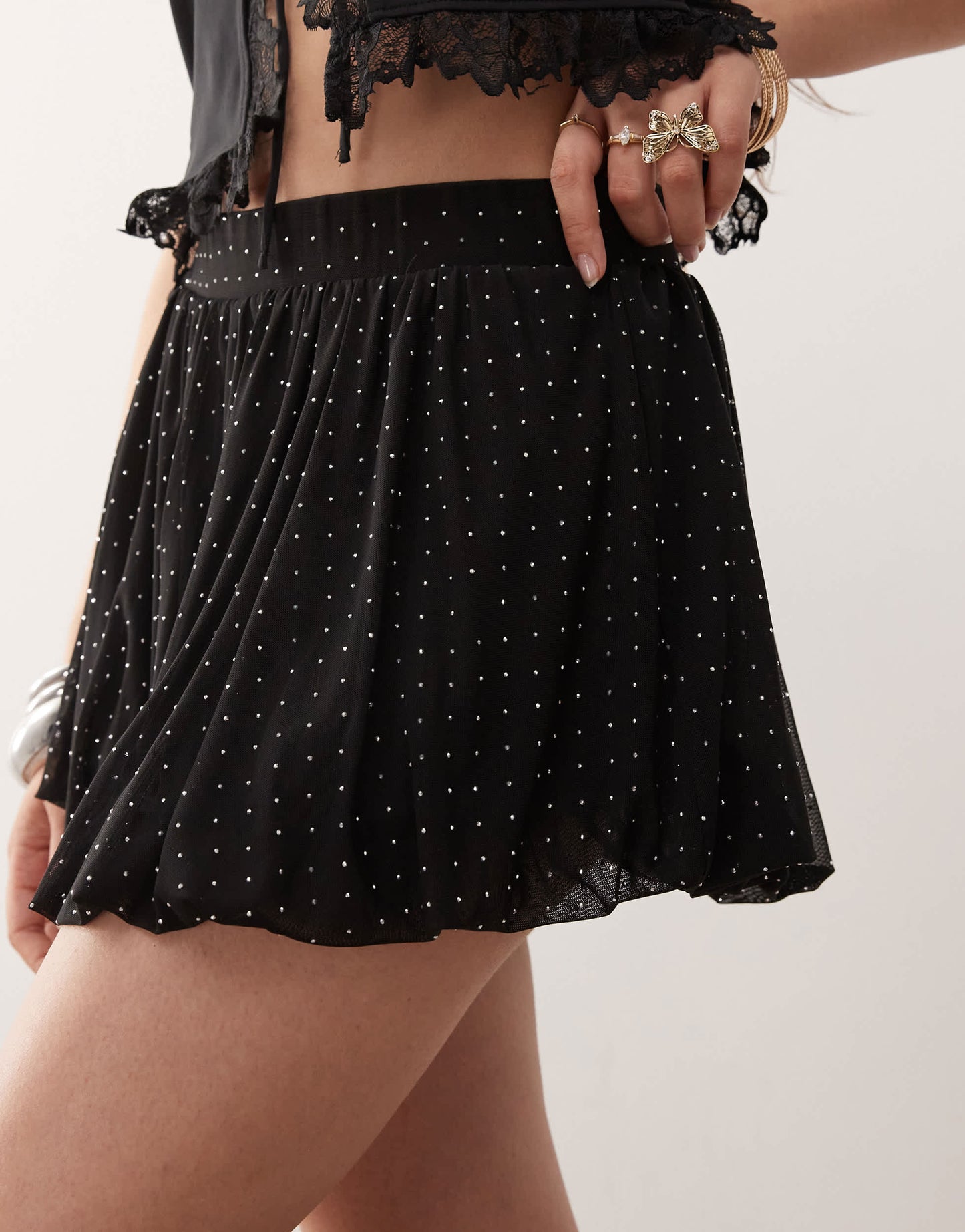 Miss Selfridge bubble hem studded skirt