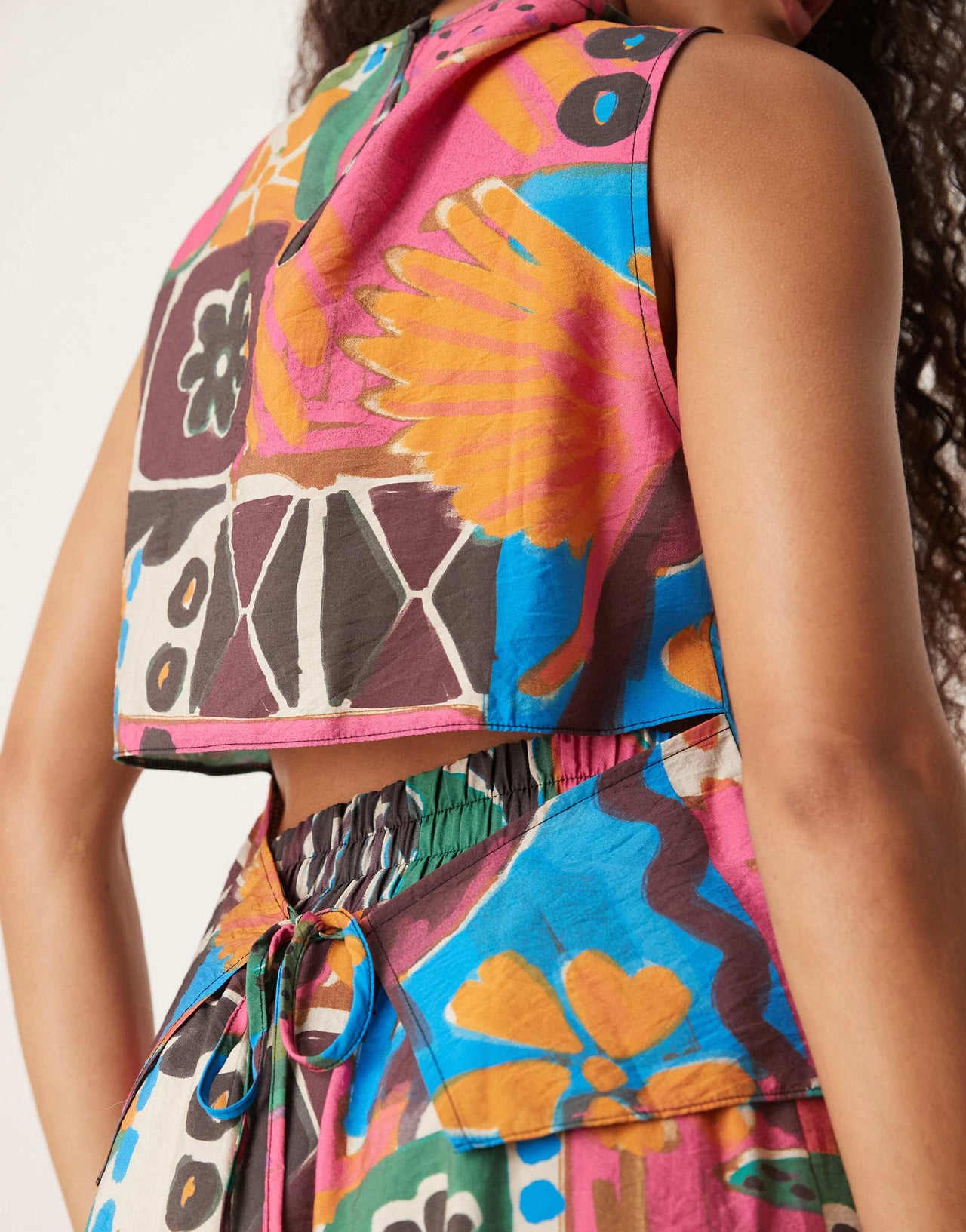 ASOS DESIGN open tie back shell top co-ord in carnival print