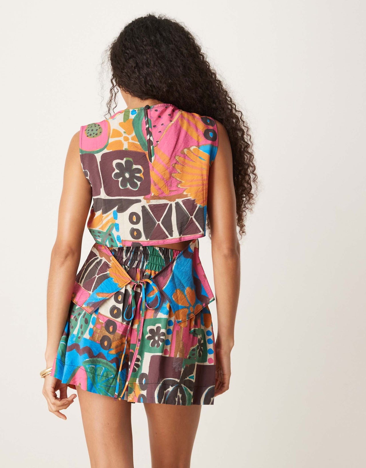 ASOS DESIGN open tie back shell top co-ord in carnival print