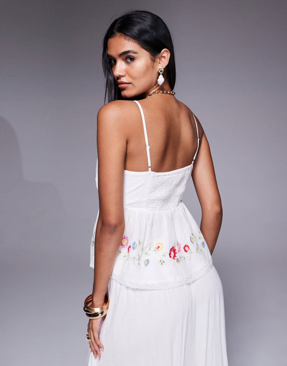 River Island floral embellished bralet in white