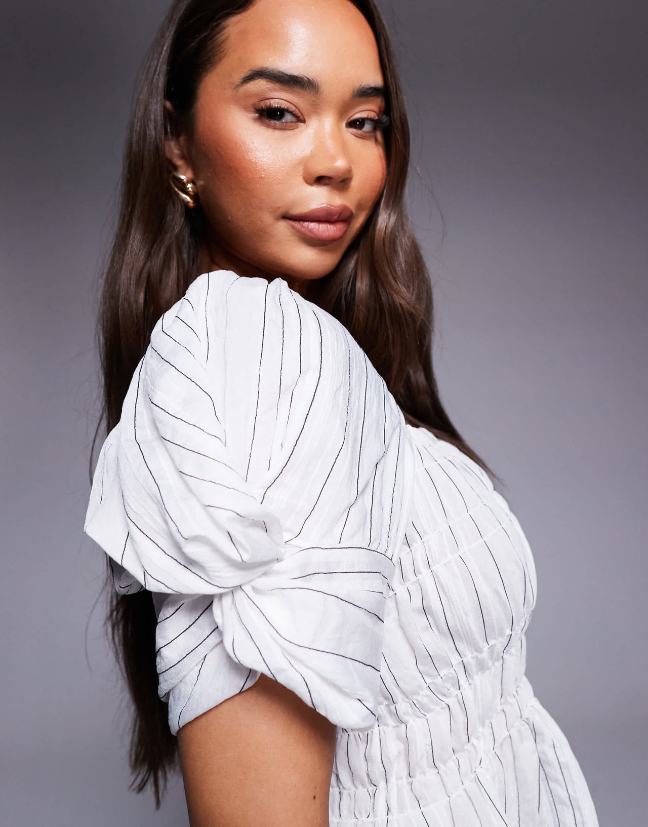 River Island puff sleeve shirred top in white