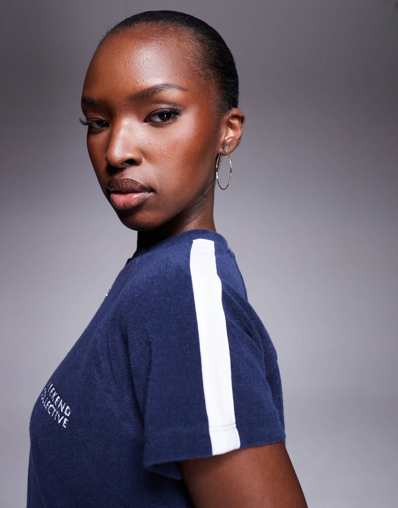 Weekend Collective co-ord t-shirt with towelling in navy