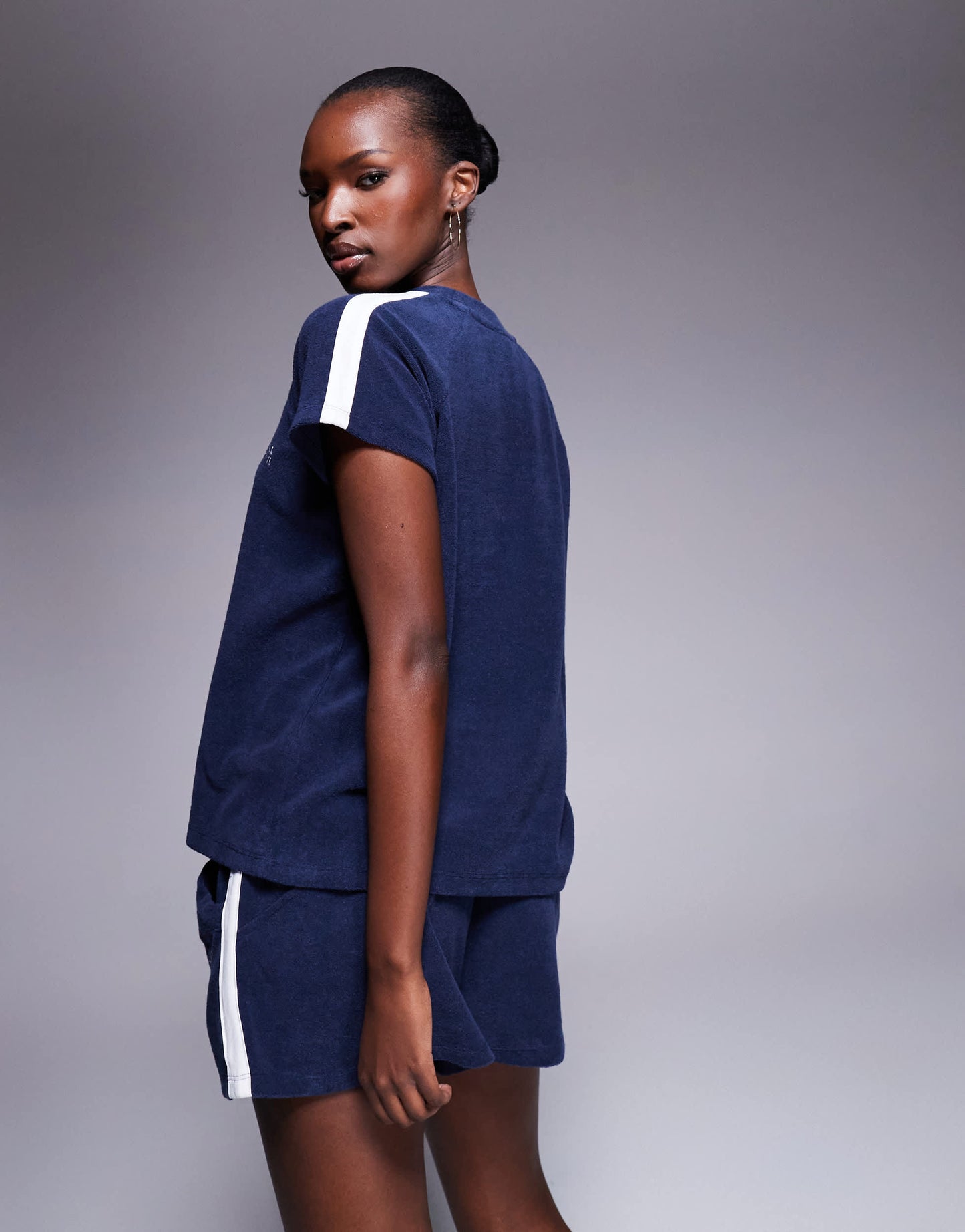 Weekend Collective co-ord t-shirt with towelling in navy