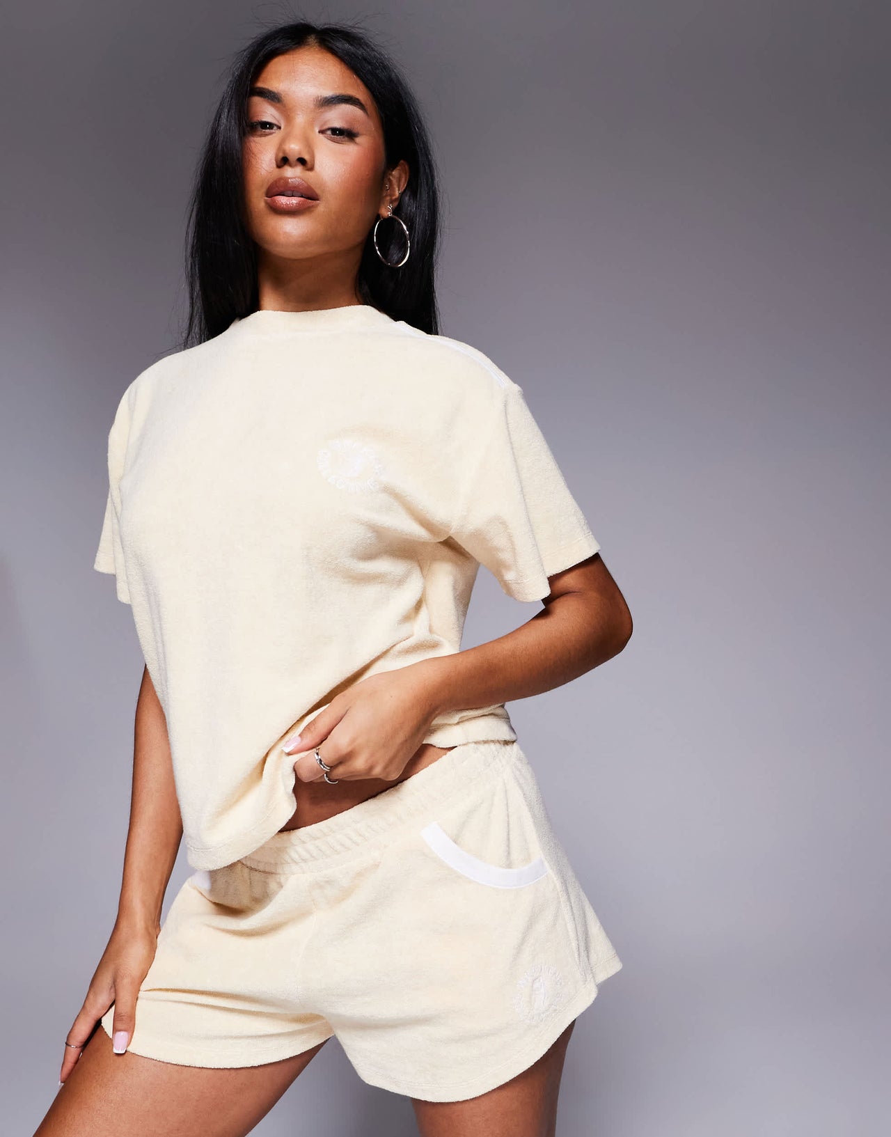 Weekend Collective co-ord short with towelling in buttermilk