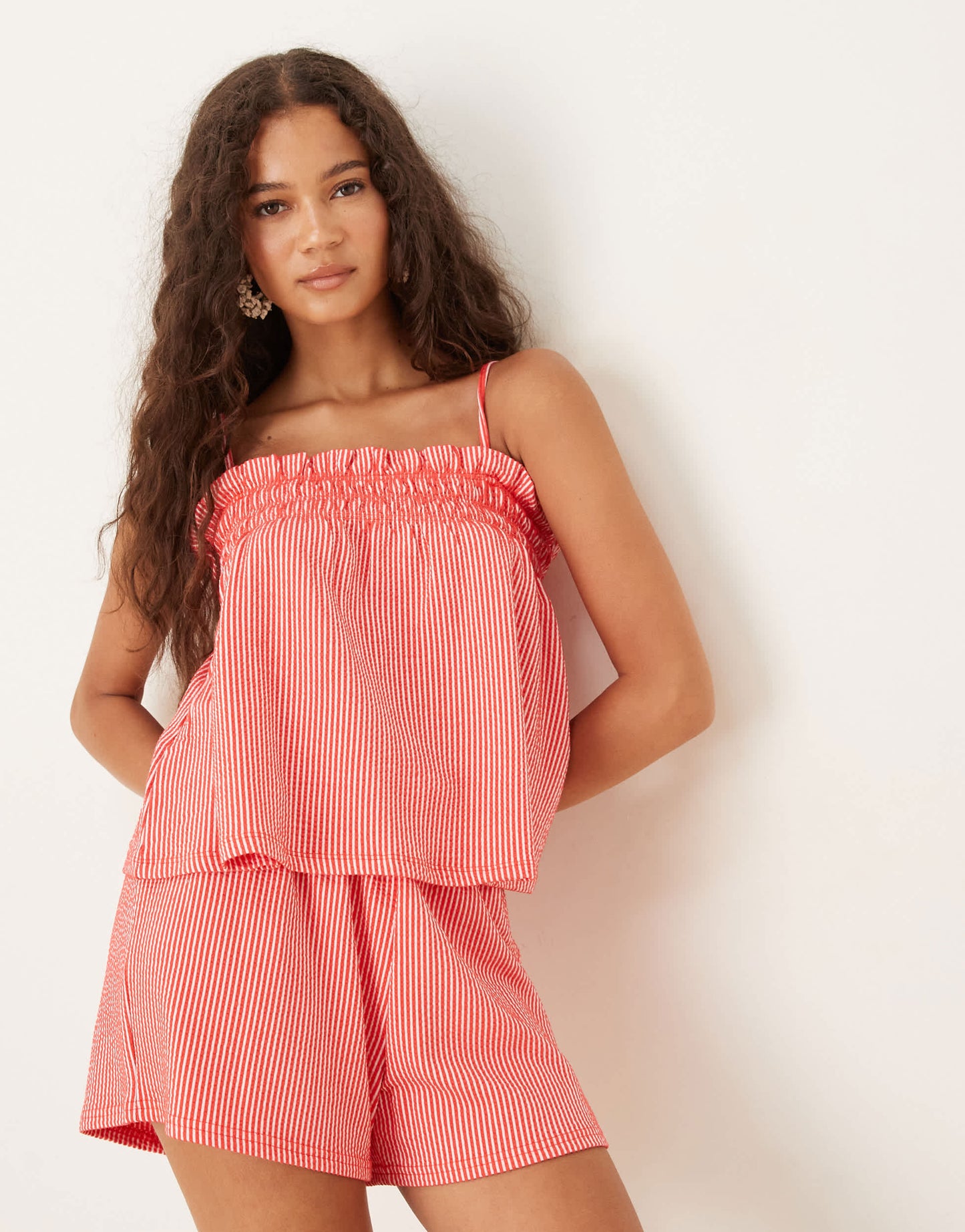 Gina Tricot co-ord textured smock singlet top in red stripe