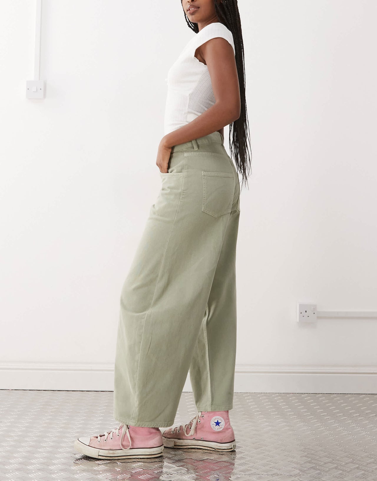Reclaimed Vintage denim barrel jean in pistachio green