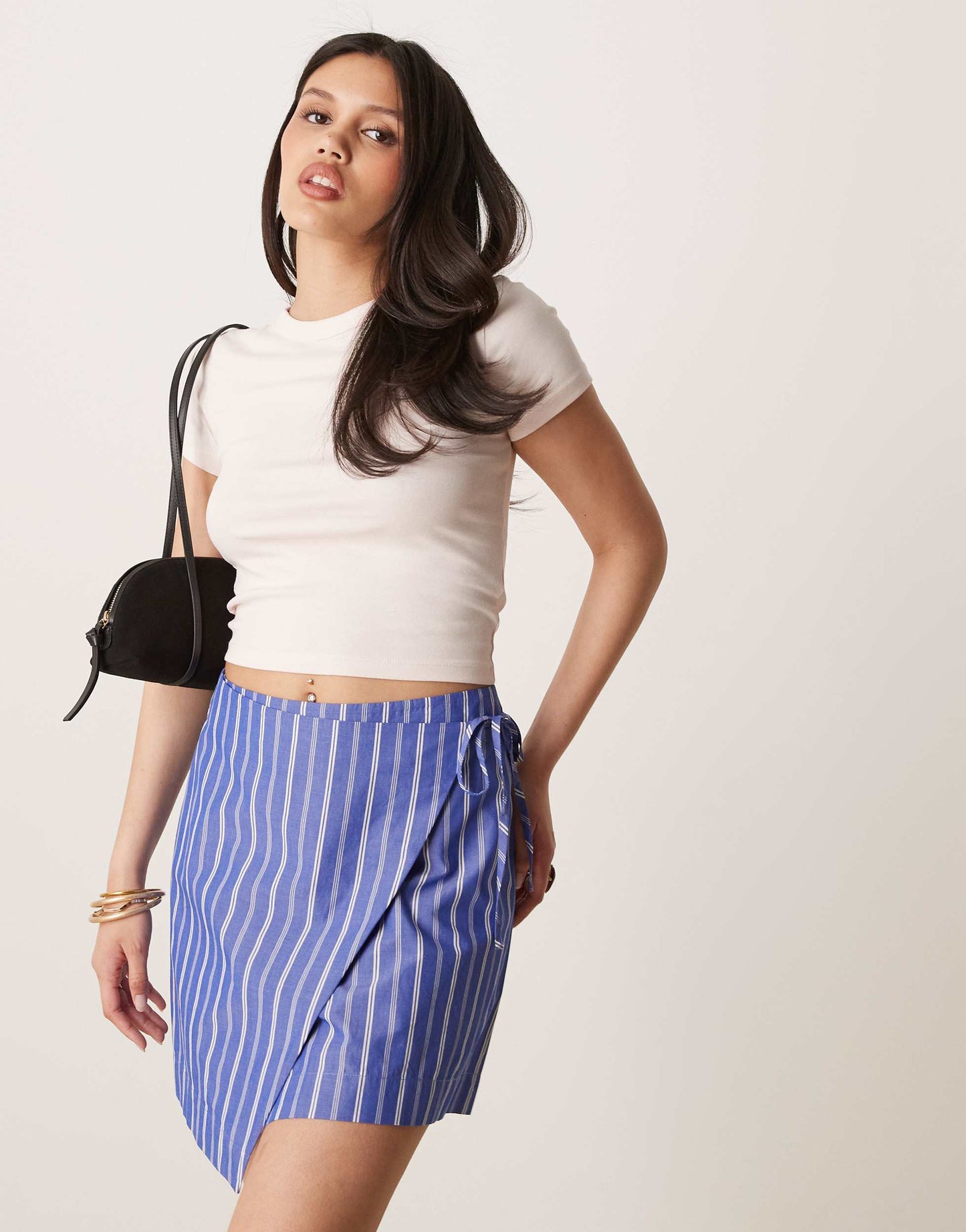 Gina Tricot mini wrap skirt in blue and white stripe