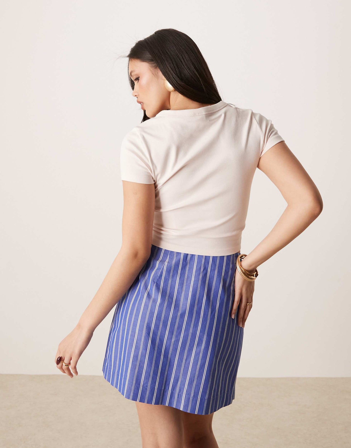 Gina Tricot mini wrap skirt in blue and white stripe