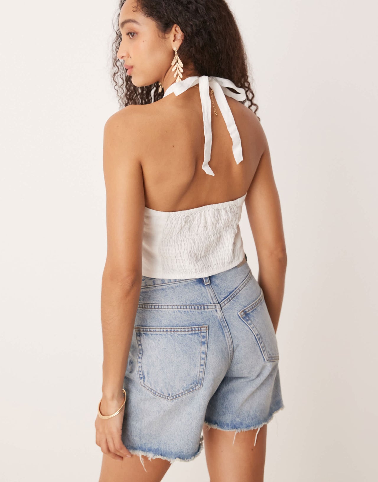 Gina Tricot pure linen halterneck waistcoat vest top in white