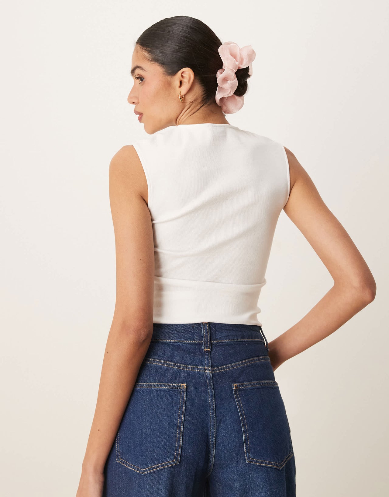 Gina Tricot embroidered edge cotton vest in white