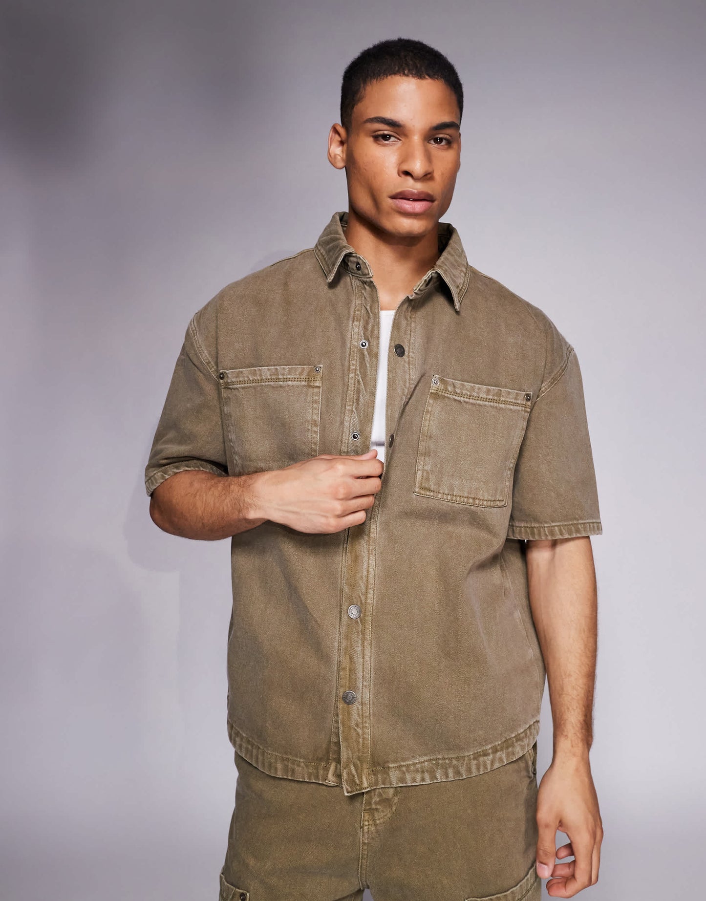 Good For Nothing co-ord boxy fit denim overshirt in washed brown