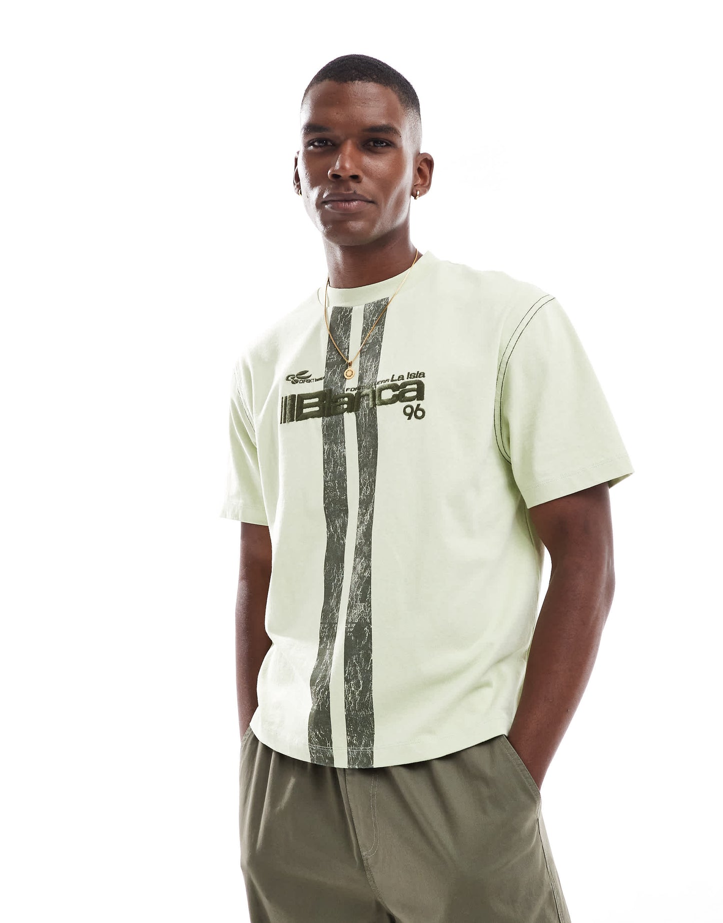 ASOS DESIGN heavyweight boxy boxy oversized t-shirt with text embroidery in washed green