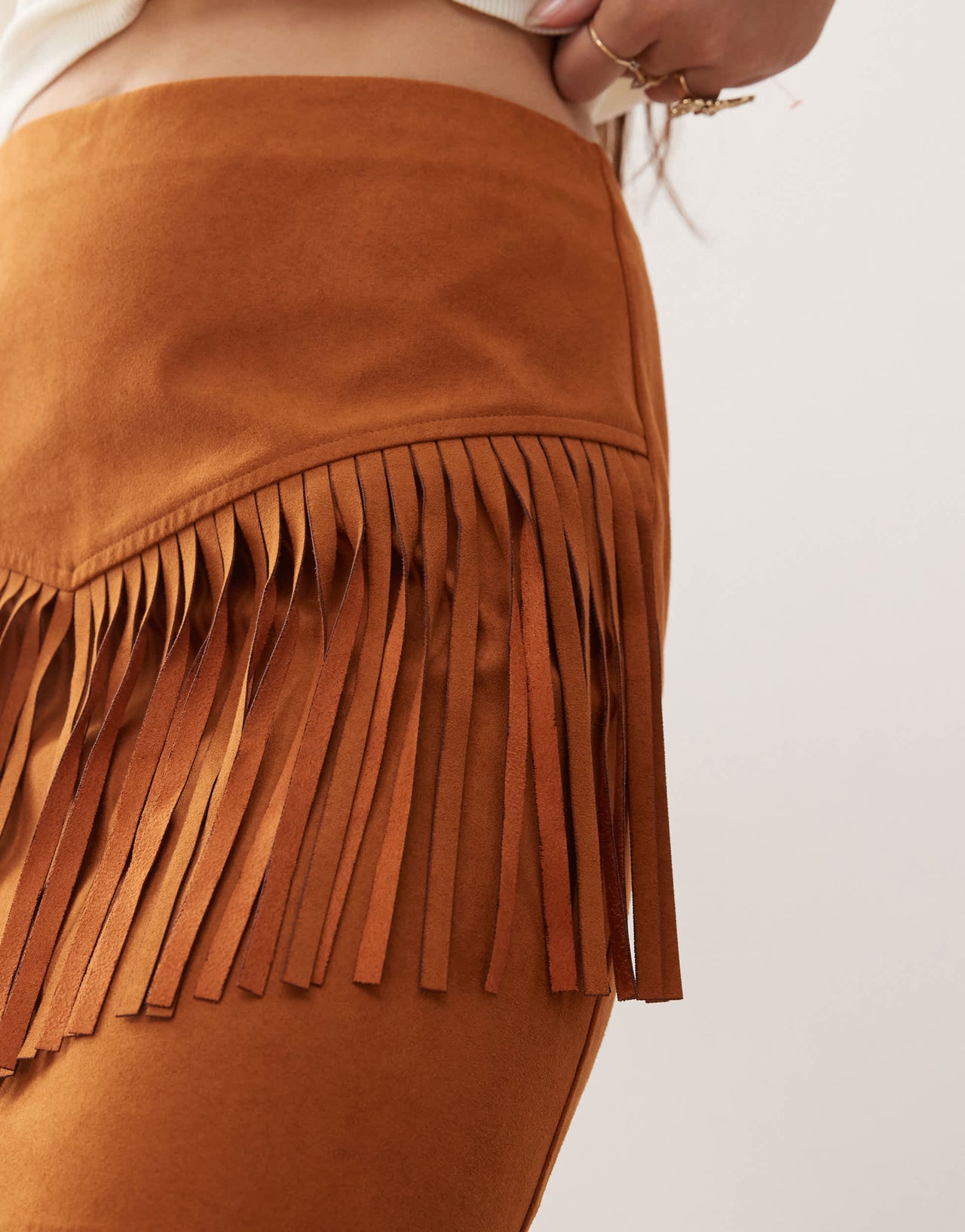 Miss Selfridge festival suedette mini skirt in tan