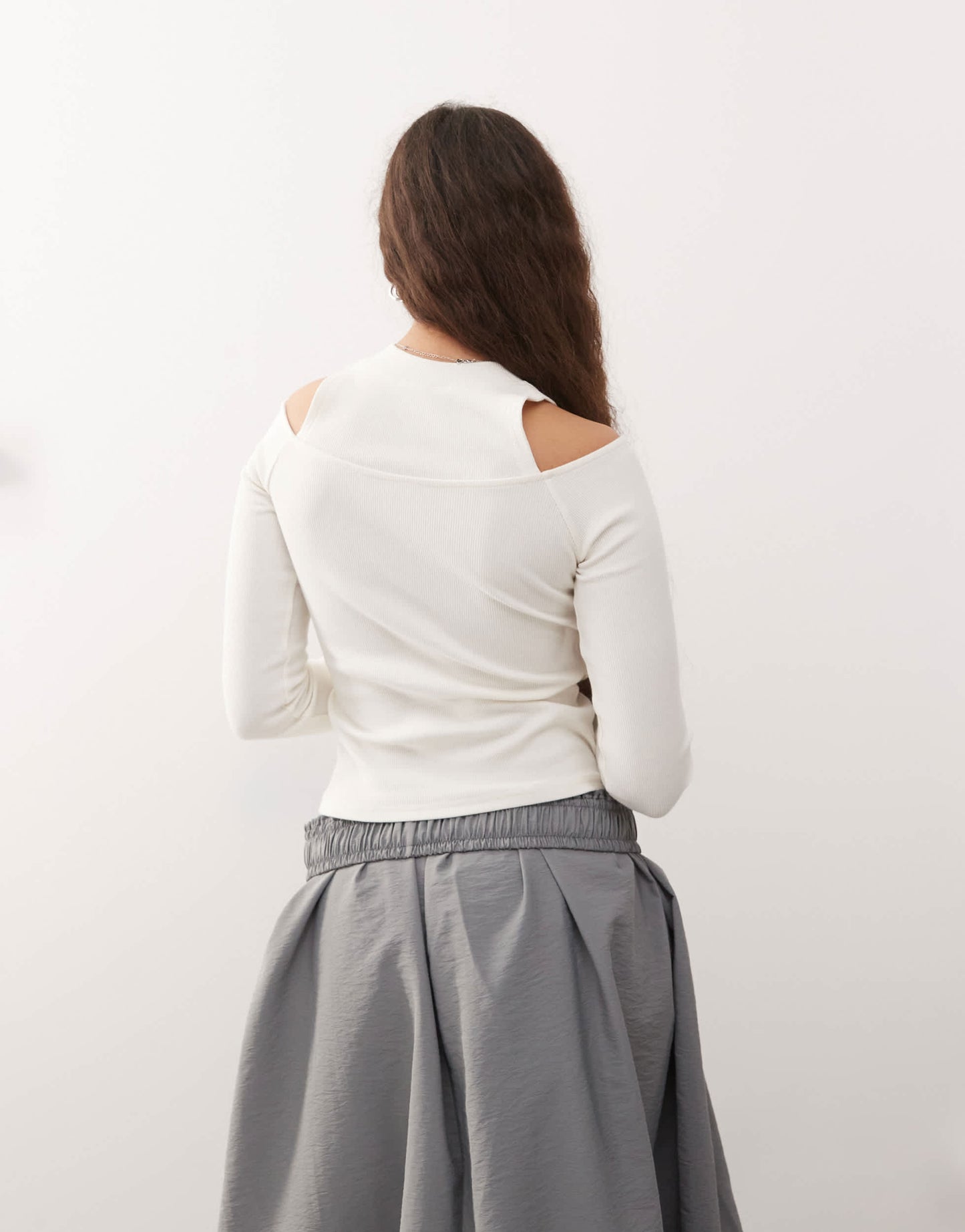 ASOS DESIGN button through double layer cut out top in ecru