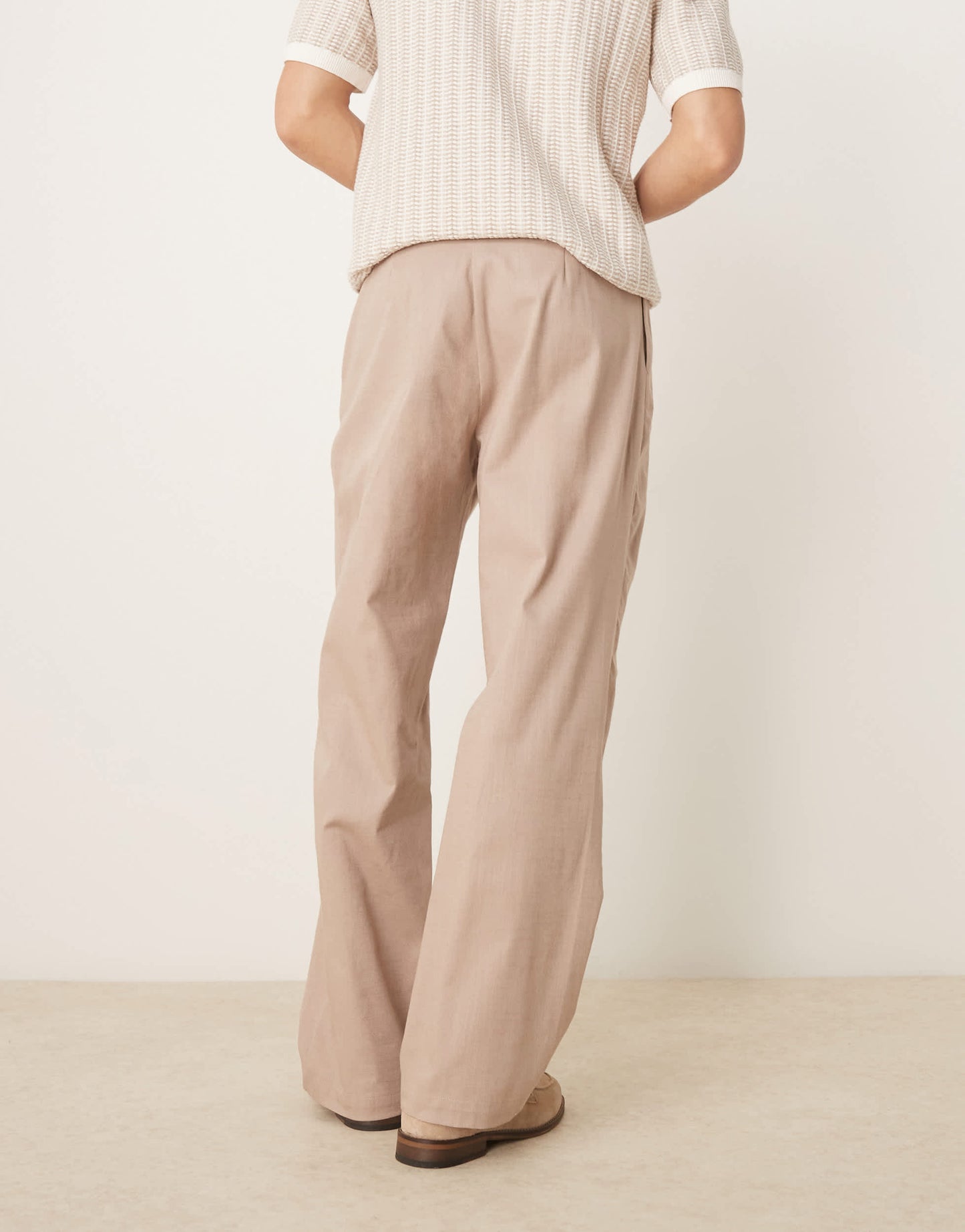 ASOS DESIGN wide darted linen trousers in beige