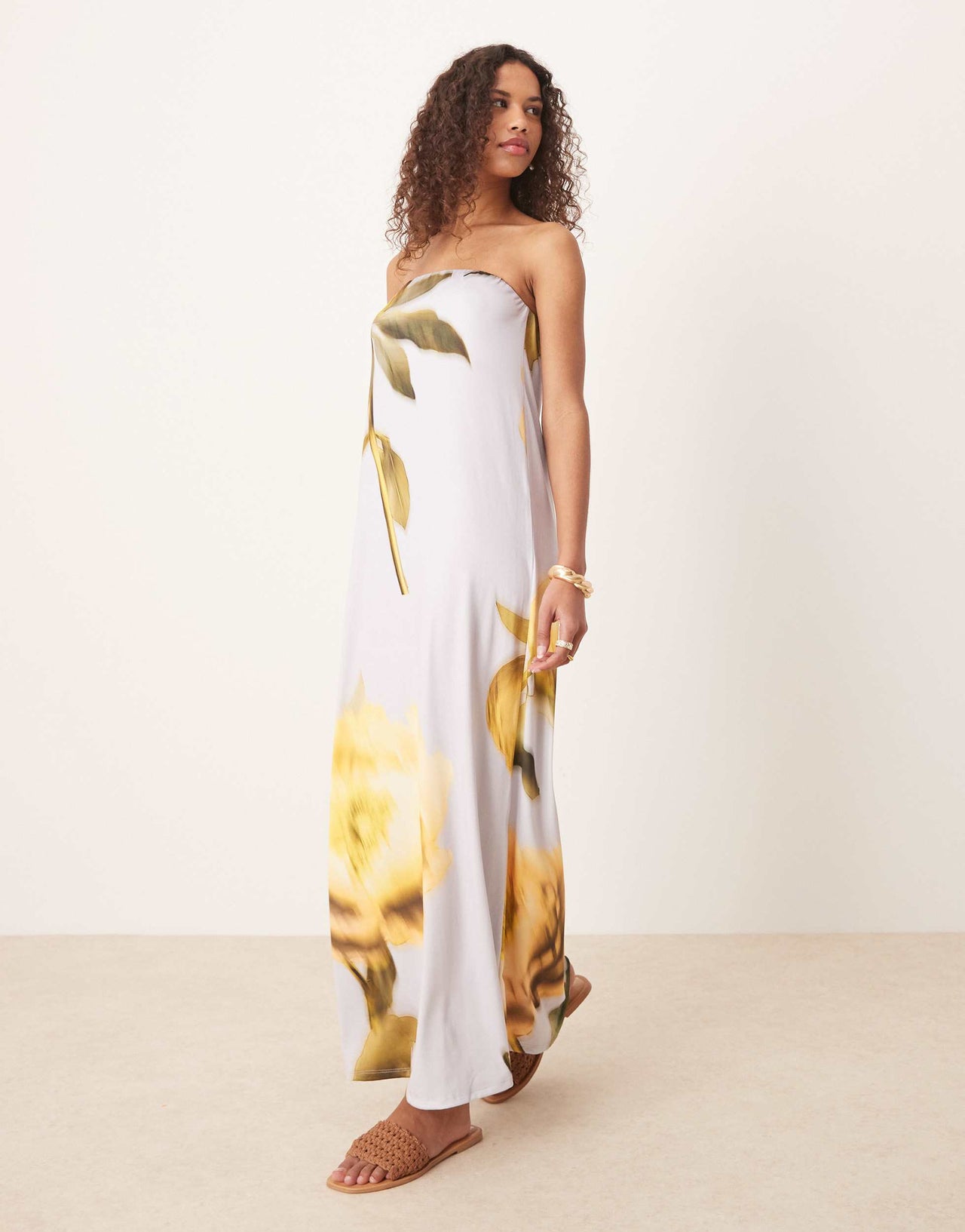 ASOS DESIGN bandeau placement flower maxi dress