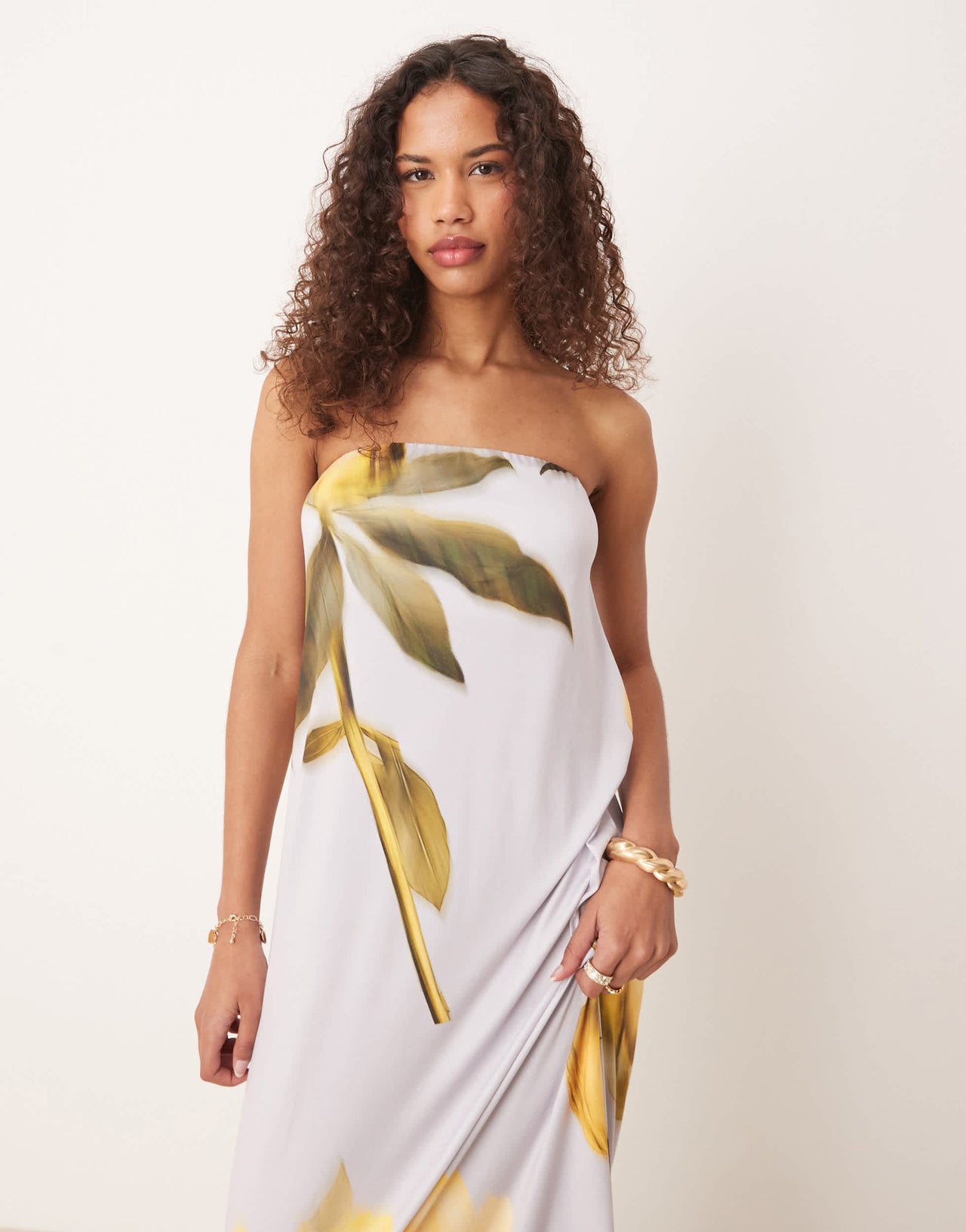 ASOS DESIGN bandeau placement flower maxi dress