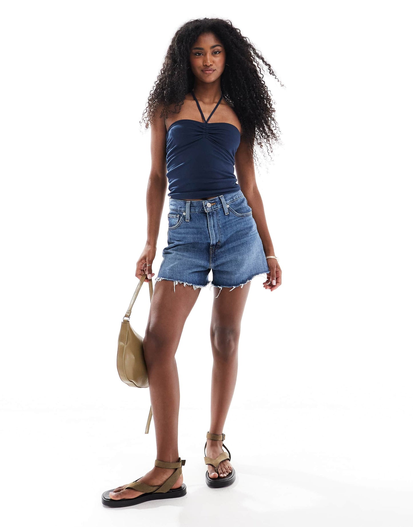 Hollister tie front halterneck tube top in navy