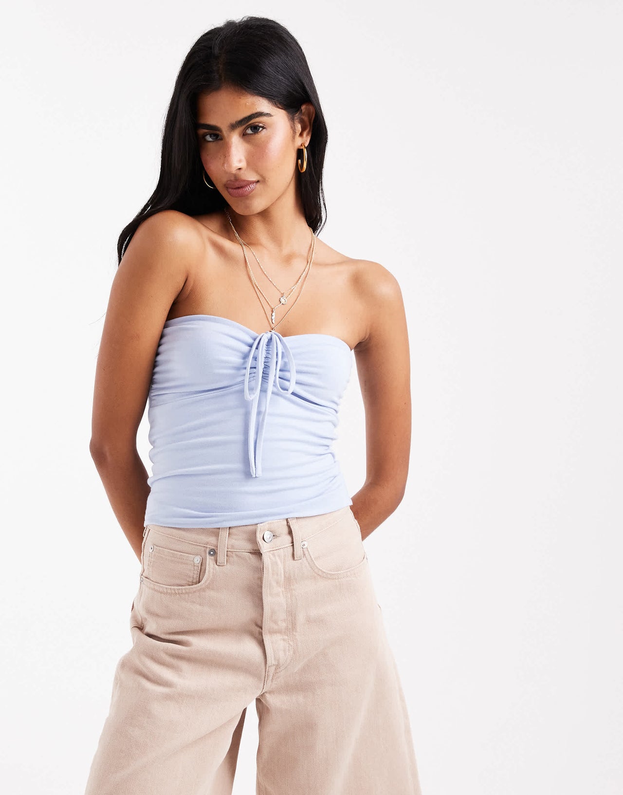 Hollister tie front halterneck tube top in light blue