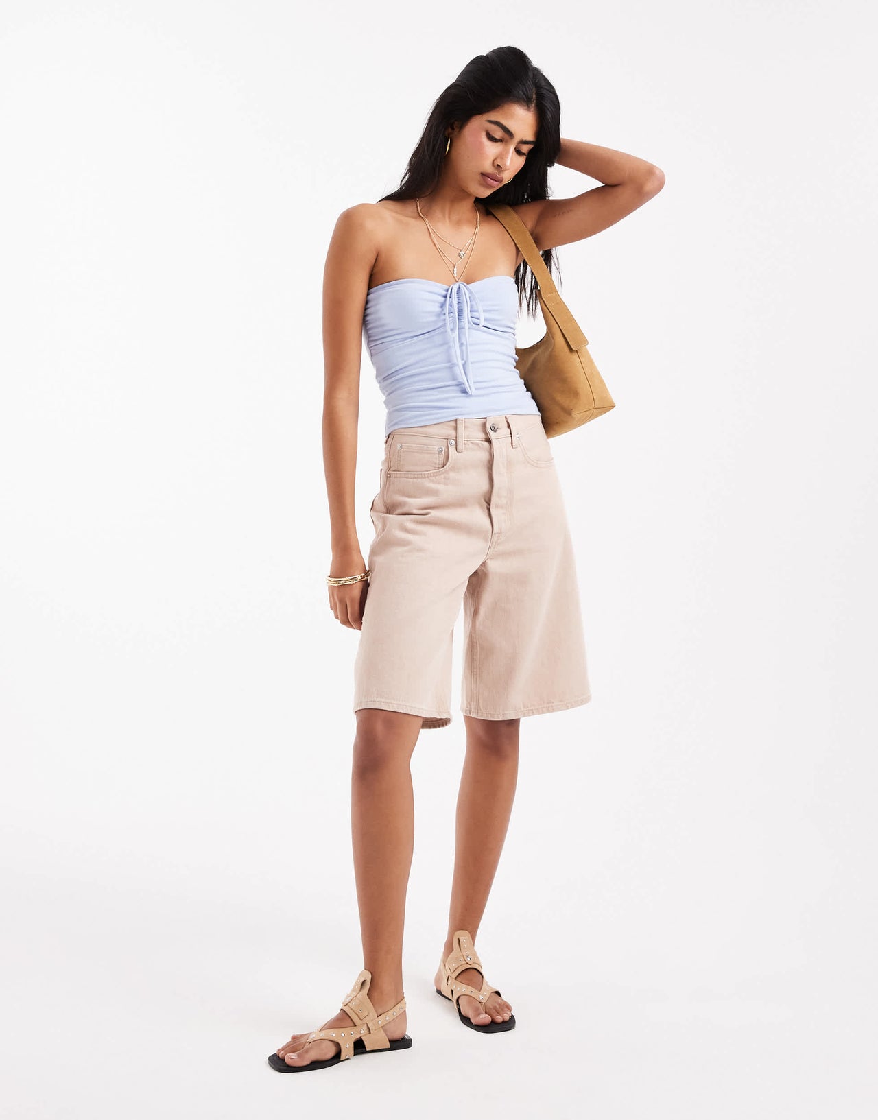 Hollister tie front halterneck tube top in light blue