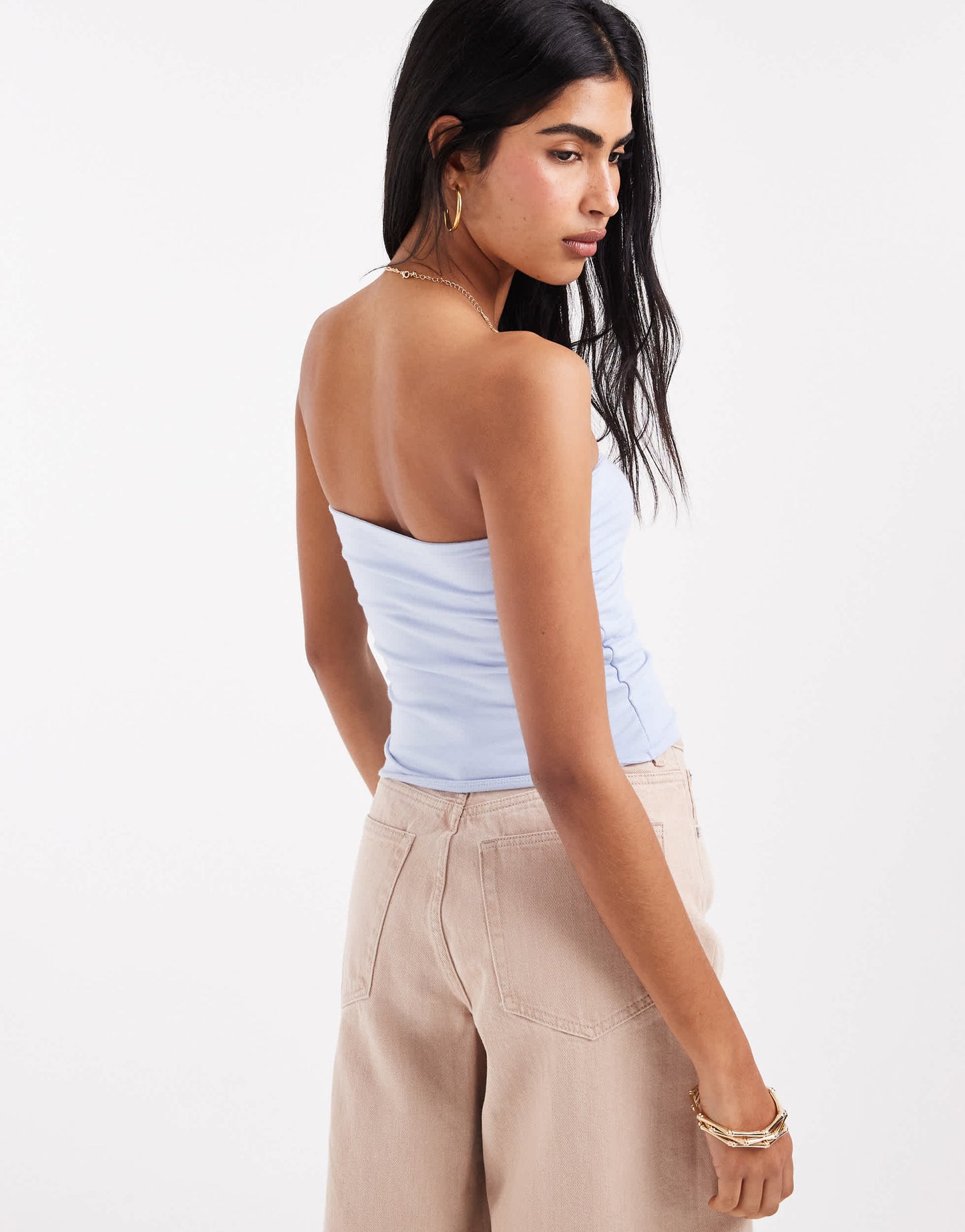 Hollister tie front halterneck tube top in light blue