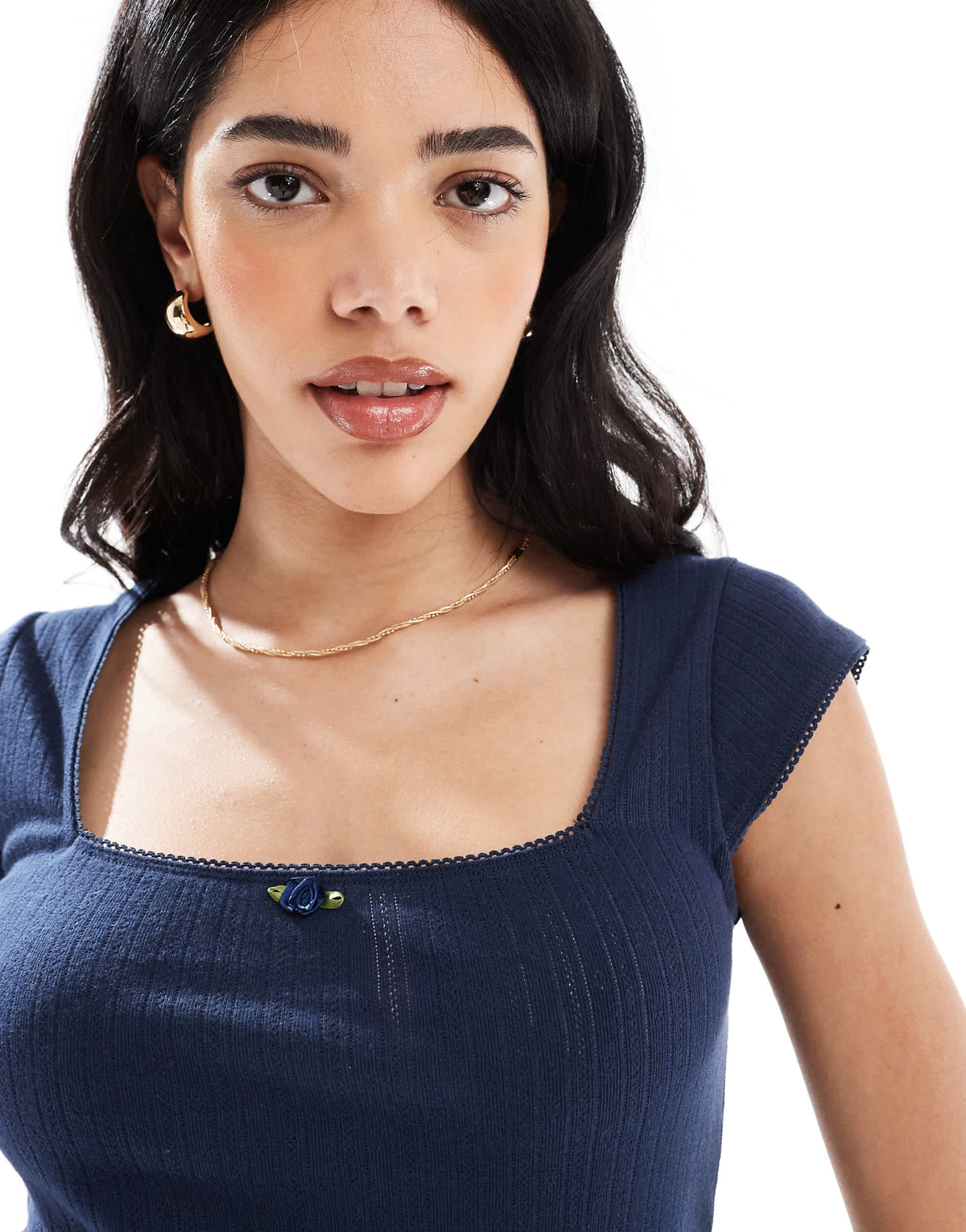 Hollister square neck pointelle t-shirt in navy