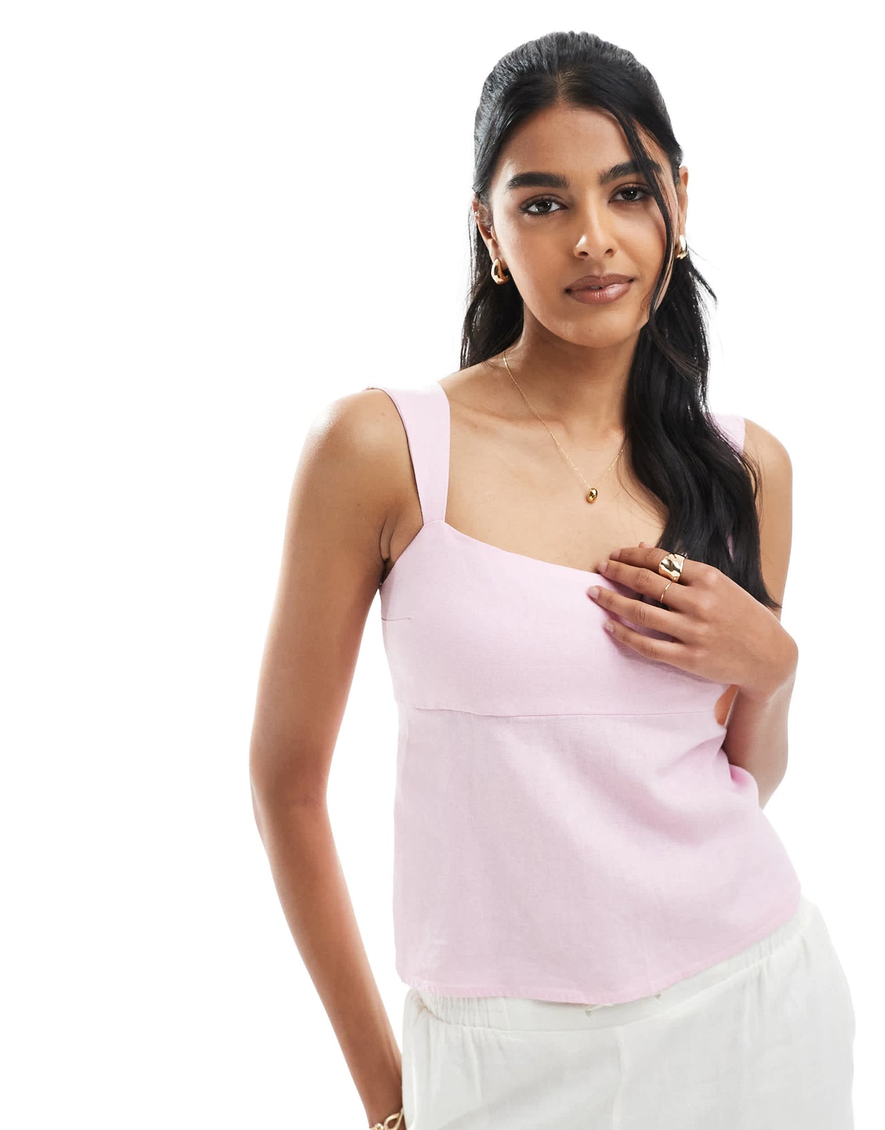 Hollister sleeveless tie back linen top in dusty pink