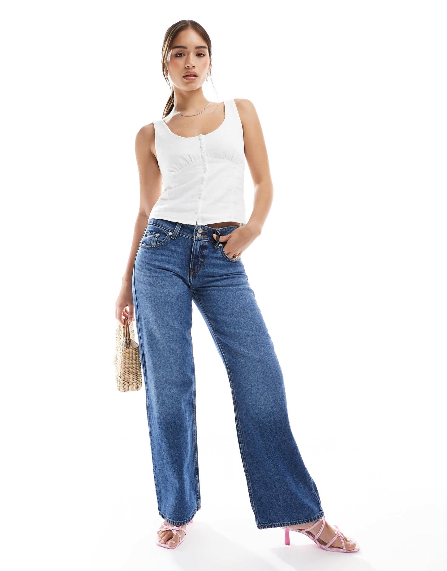 Hollister milkmaid button detail sleeveless top in white