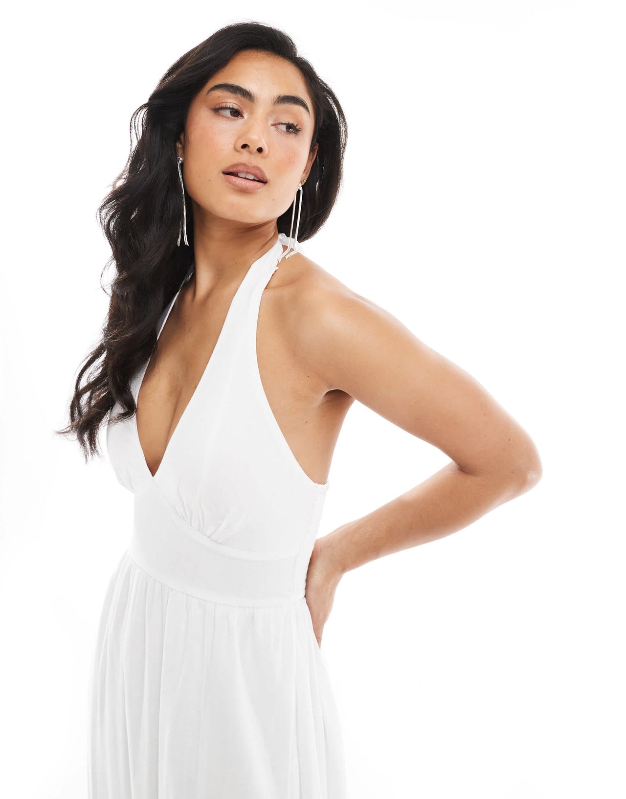 Hollister halterneck maxi dress with a slit in white
