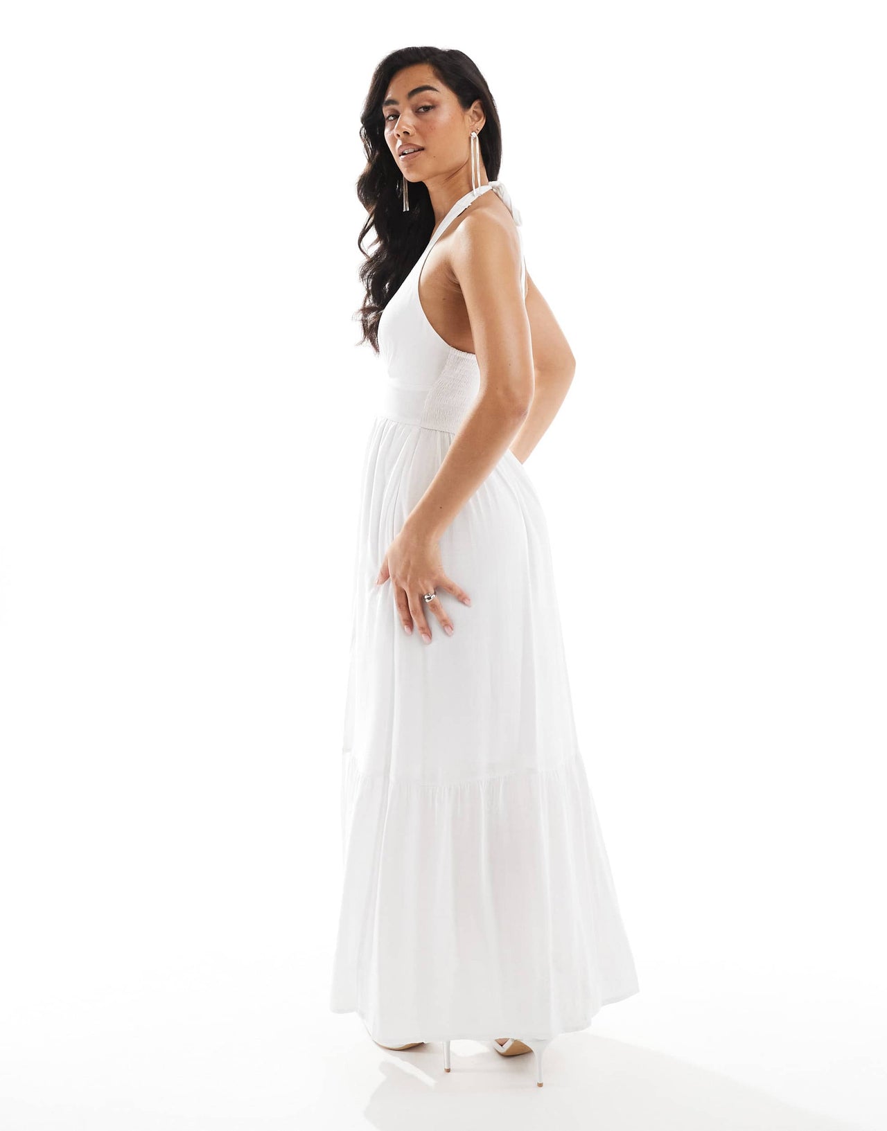 Hollister halterneck maxi dress with a slit in white
