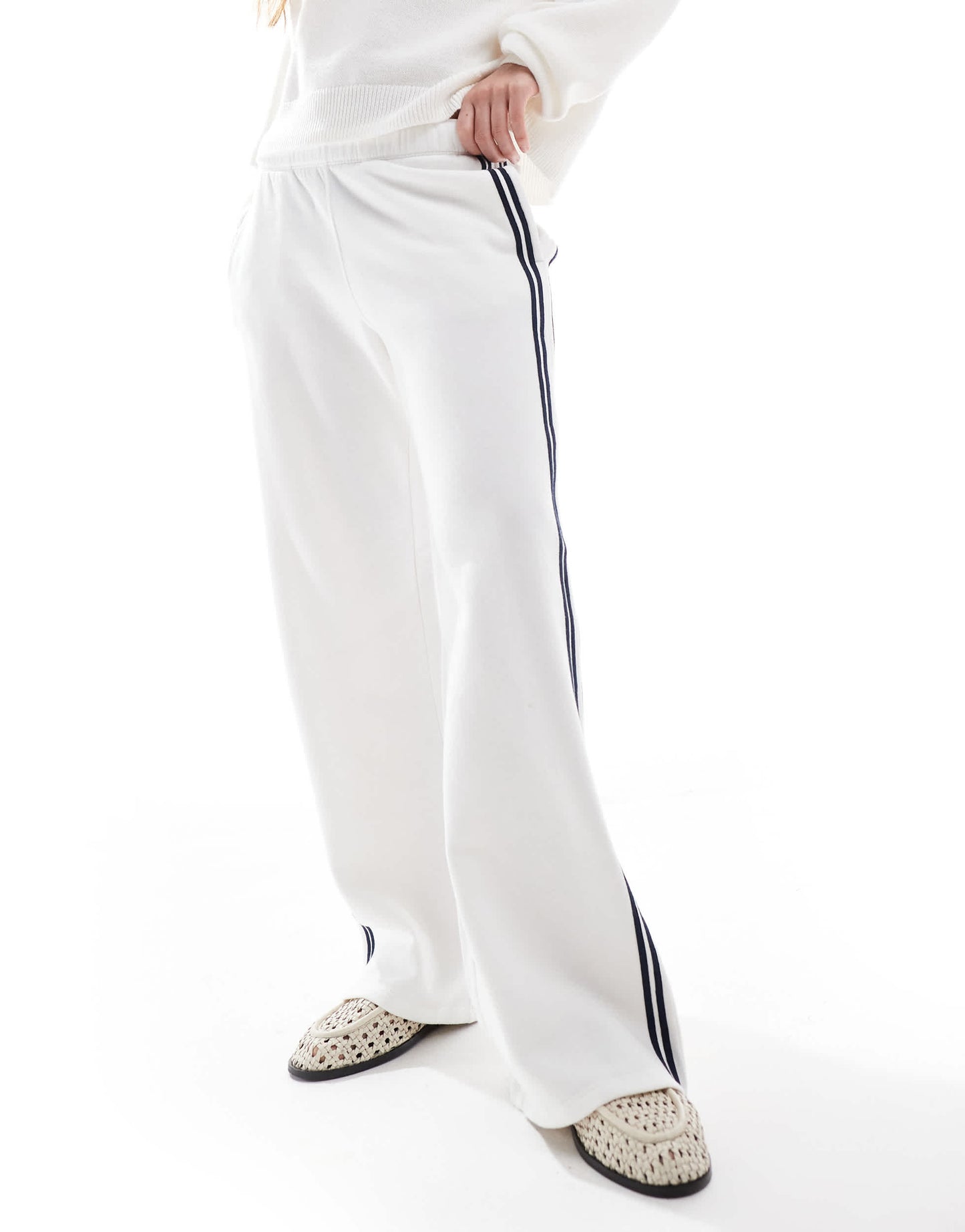Hollister mid rise wide leg joggers in white