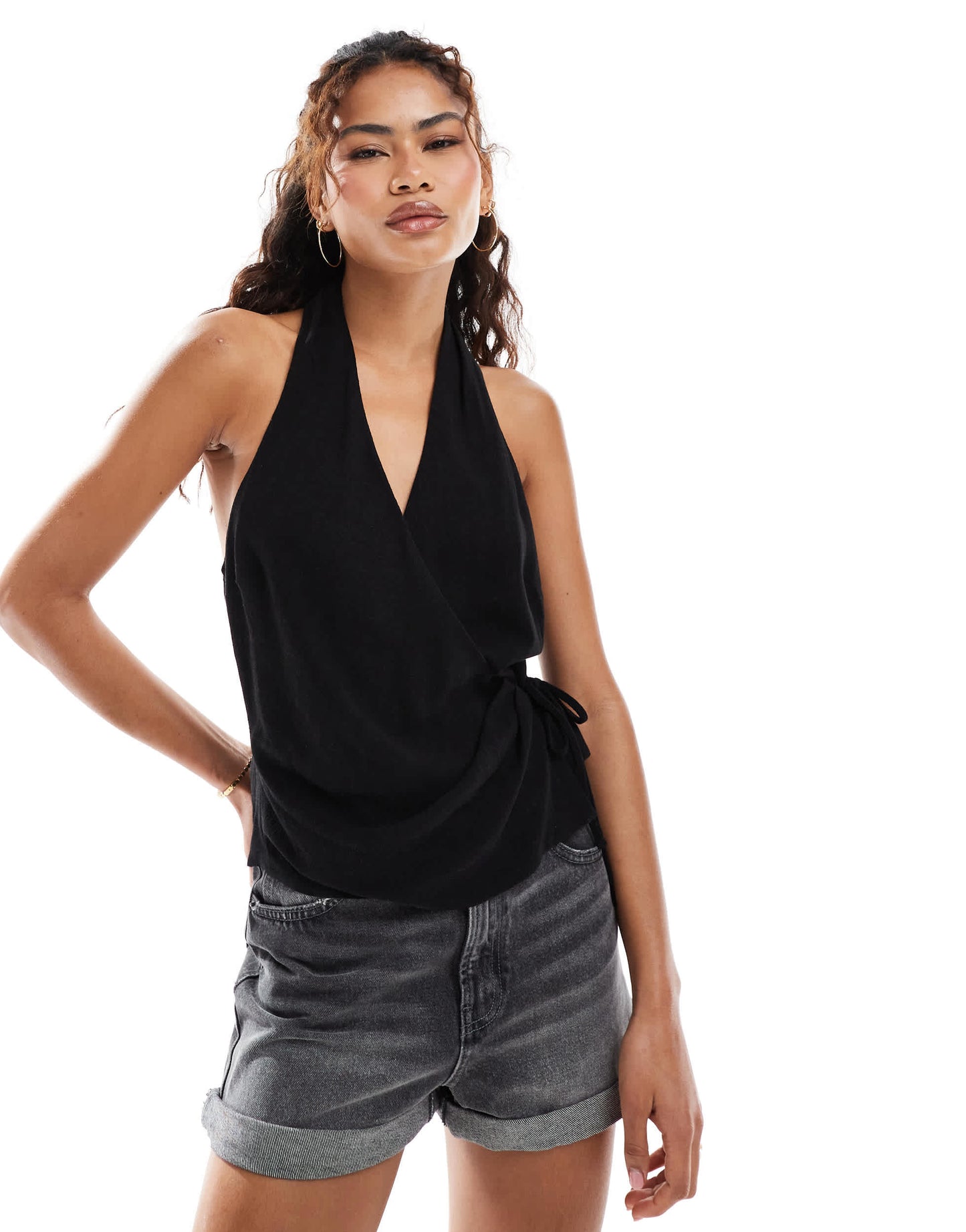 ASOS DESIGN sleeveless wrap tie side top in black
