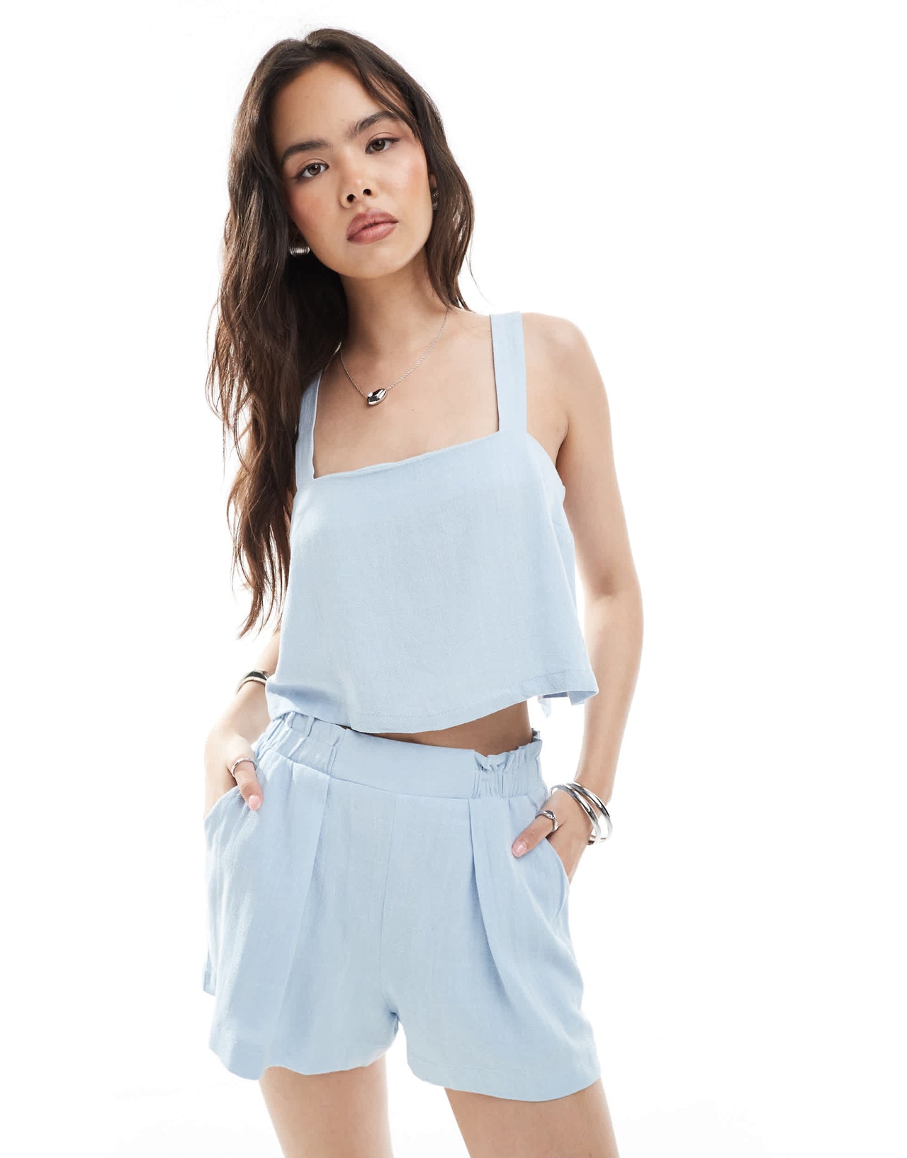 ASOS DESIGN linen look co-ord shorts in blue