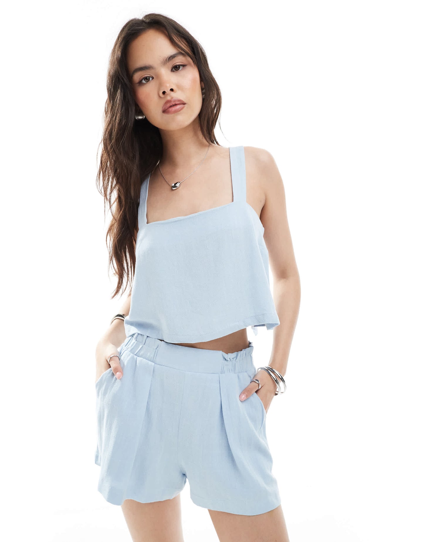 ASOS DESIGN linen look co-ord shorts in blue