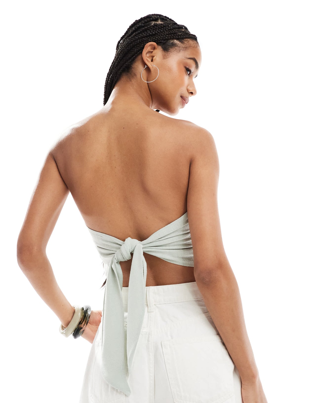 ASOS DESIGN linen look tie back bandeau top