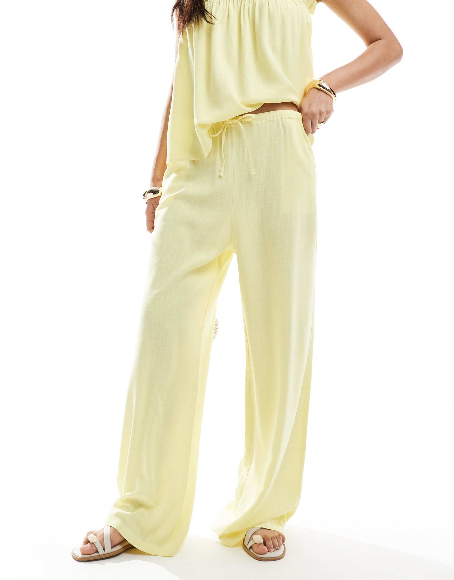ASOS DESIGN linen look wide leg co-ord trouser in buttermilk