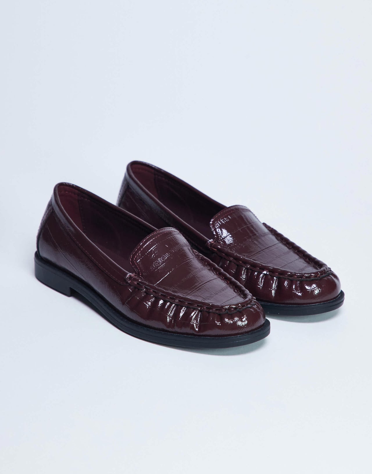 Topshop Coby ruched toe croc loafer in burgundy