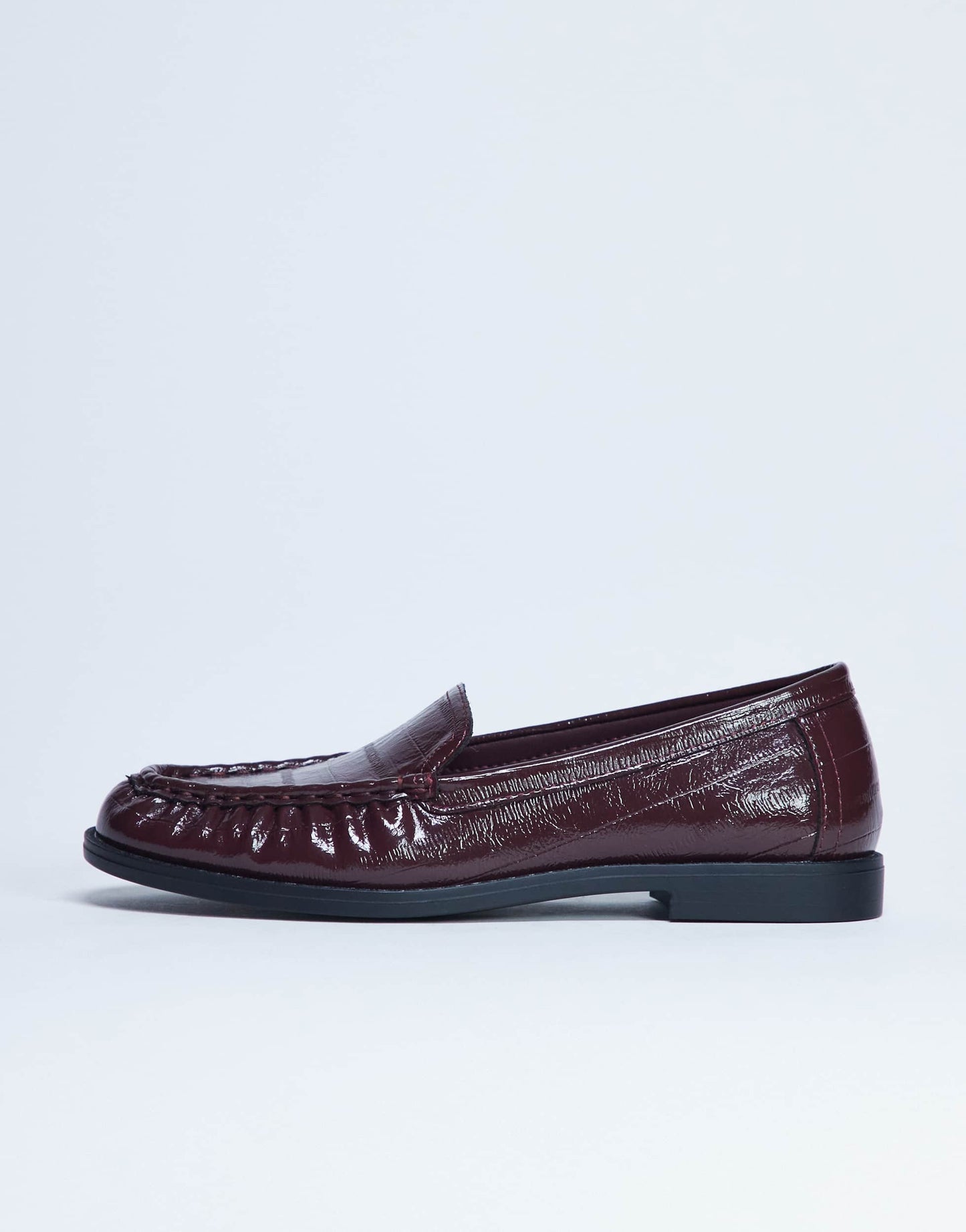 Topshop Coby ruched toe croc loafer in burgundy