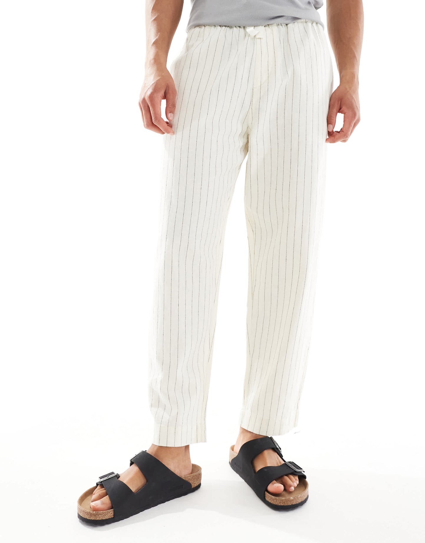 Pull&Bear linen blend striped trousers in ecru