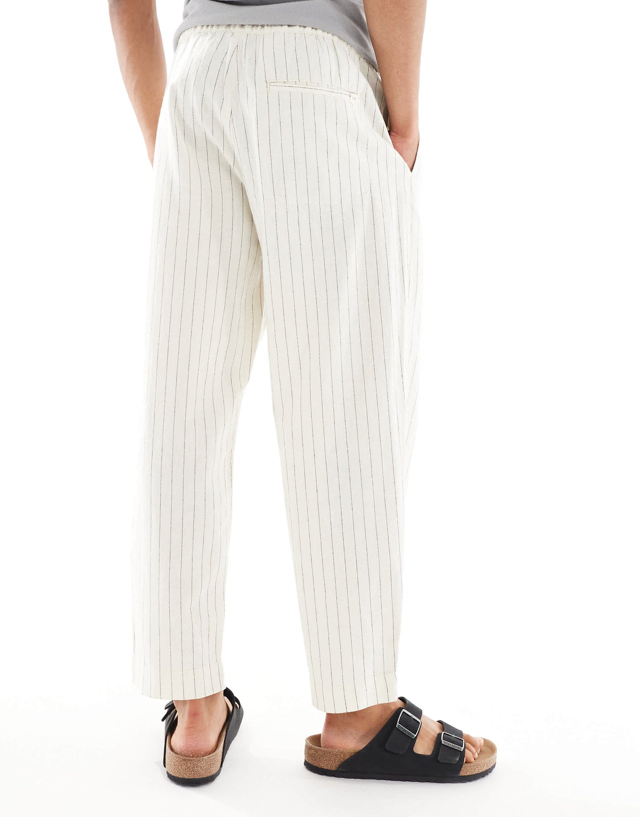 Pull&Bear linen blend striped trousers in ecru
