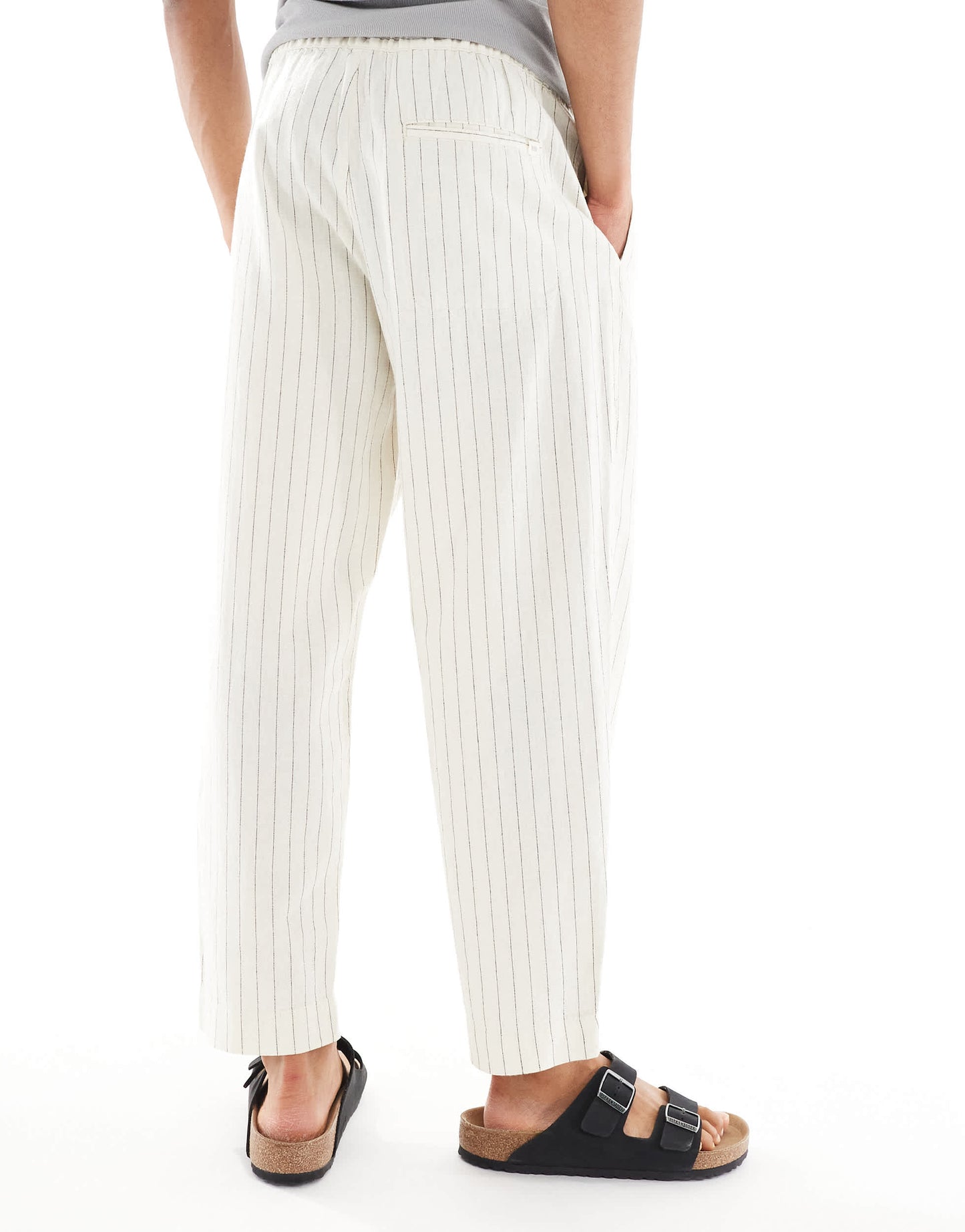 Pull&Bear linen blend striped trousers in ecru