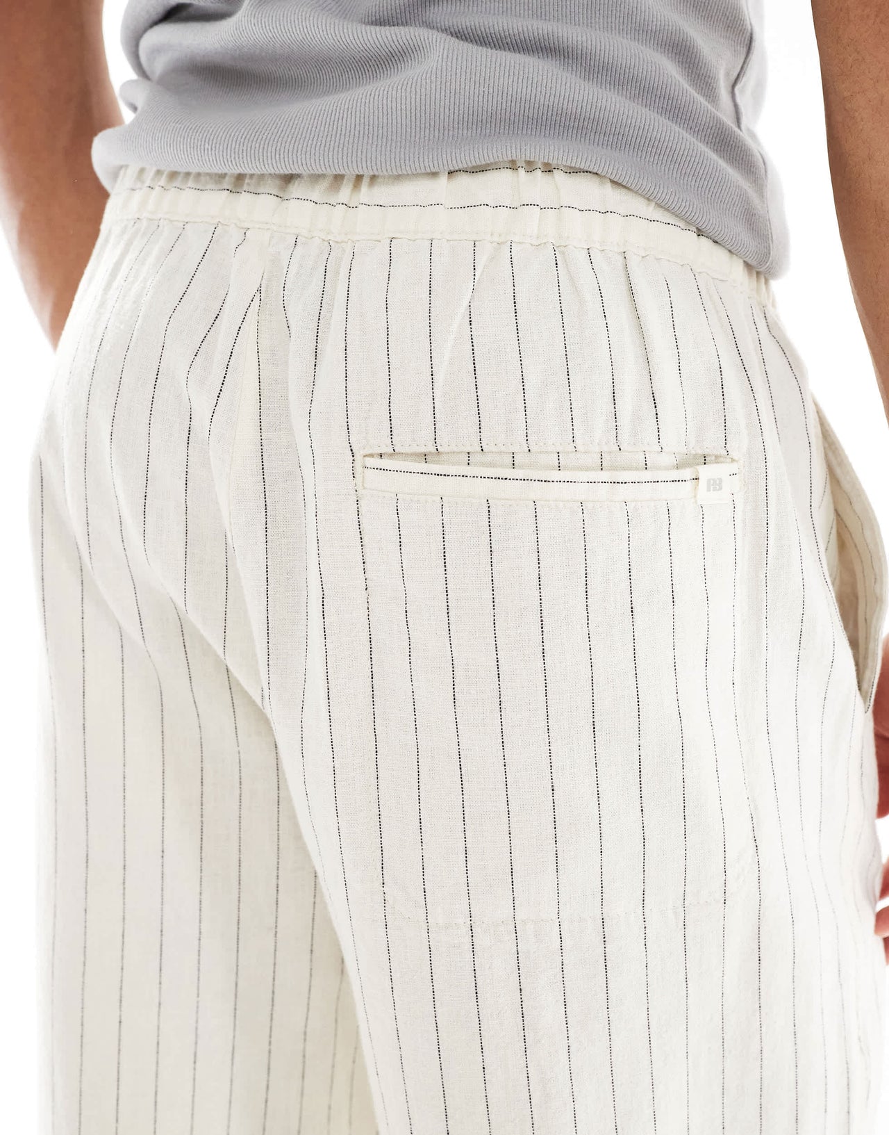 Pull&Bear linen blend striped trousers in ecru