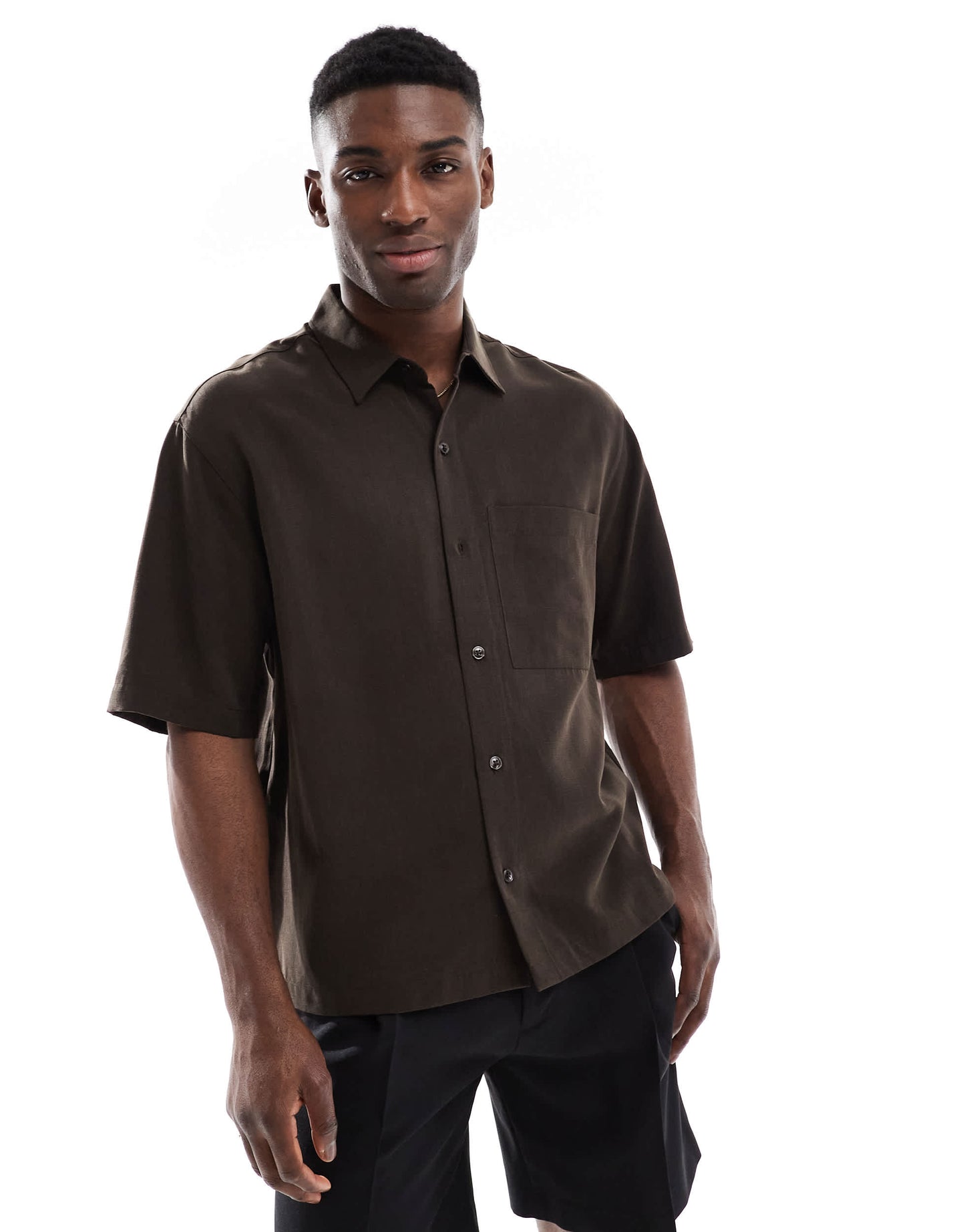 Pull&Bear boxy short sleeve shirt in brown
