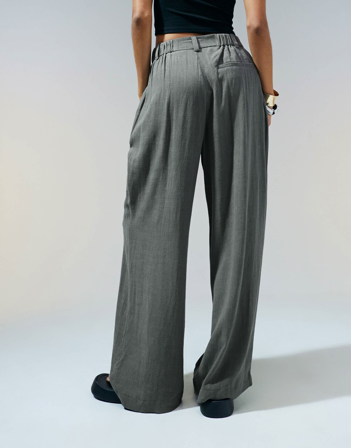 ASOS DESIGN relaxed straight leg trousers with linen in grey
