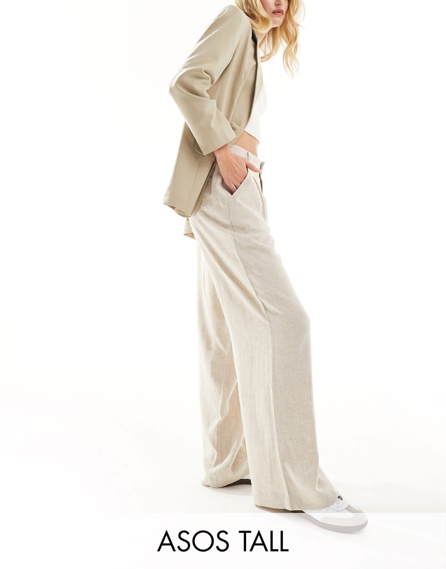 ASOS DESIGN Tall relaxed straight leg trousers with linen in natural