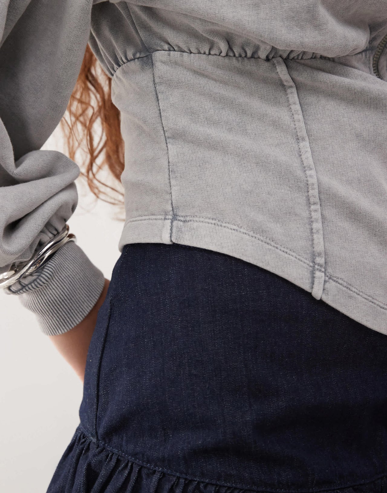 ASOS DESIGN funnel neck zip through corset acid wash hoodie in grey