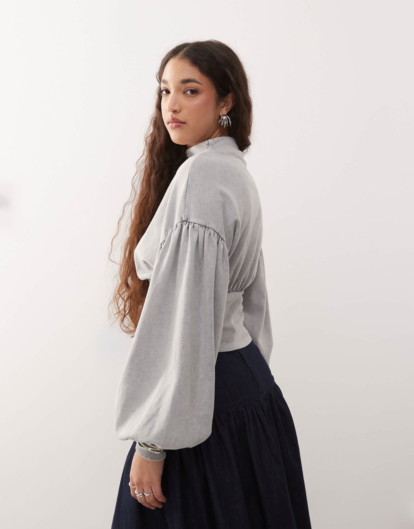 ASOS DESIGN funnel neck zip through corset acid wash hoodie in grey