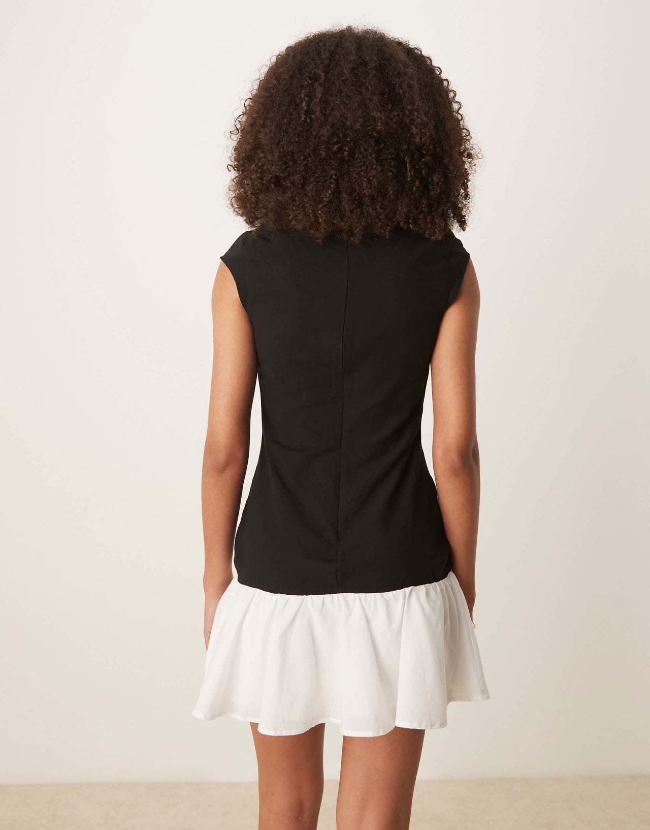 ASOS DESIGN dropped waist mini dress with cap sleeve in black and white