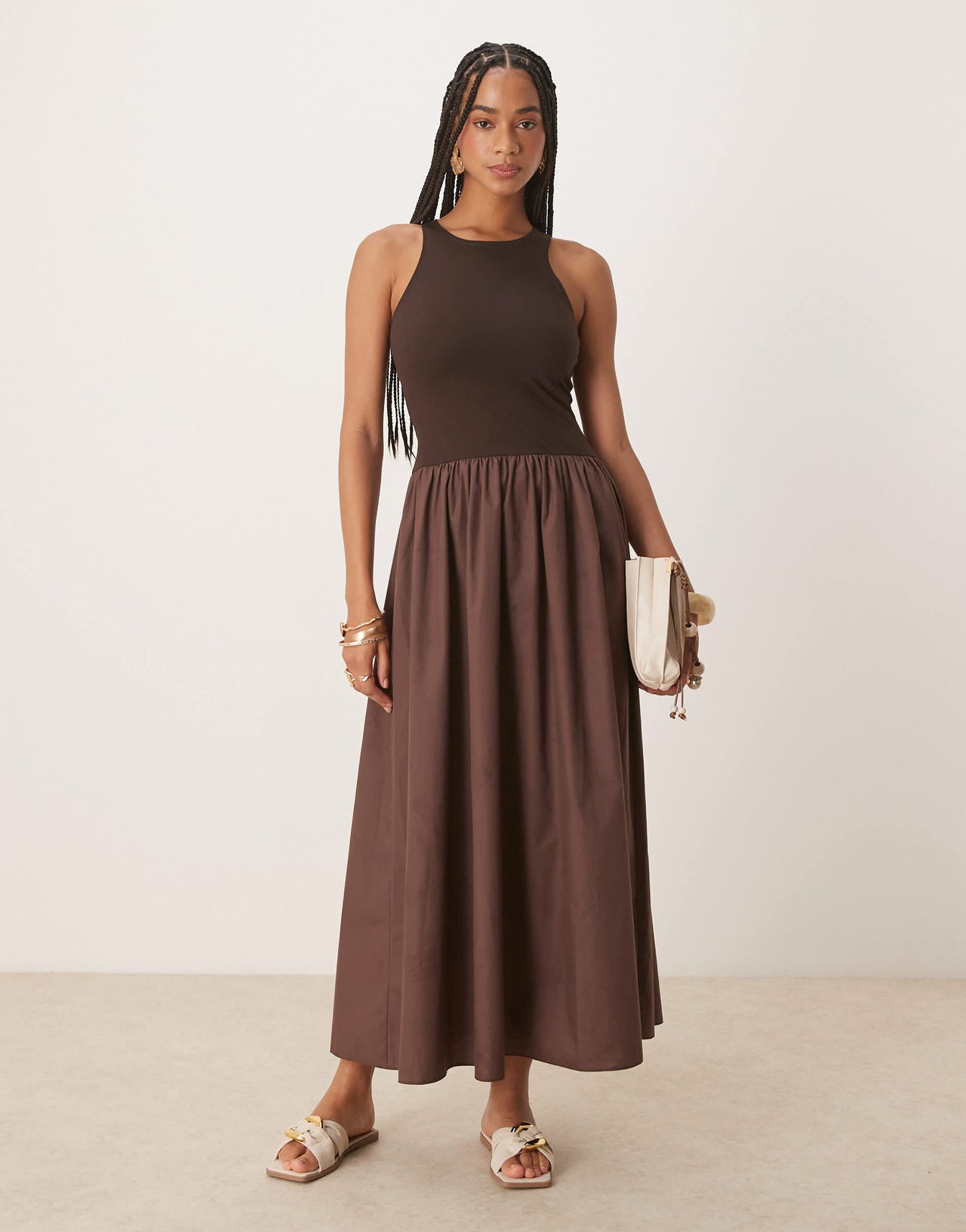 ASOS DESIGN hybrid racer maxi dress in chocolate