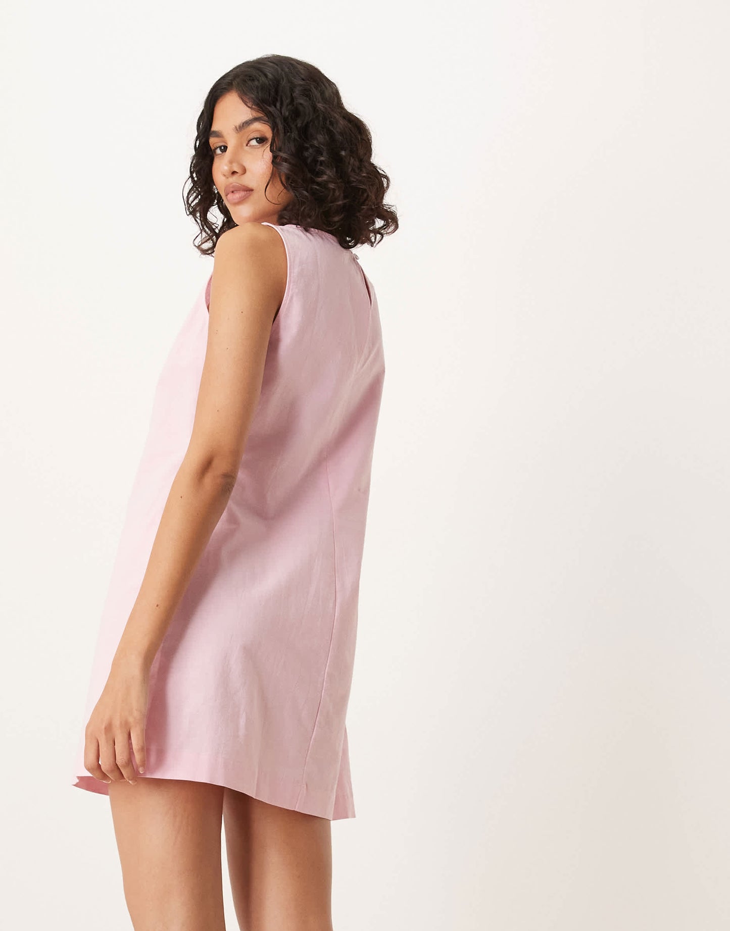 ASOS DESIGN slash neck cotton linen mini shift dress in pink